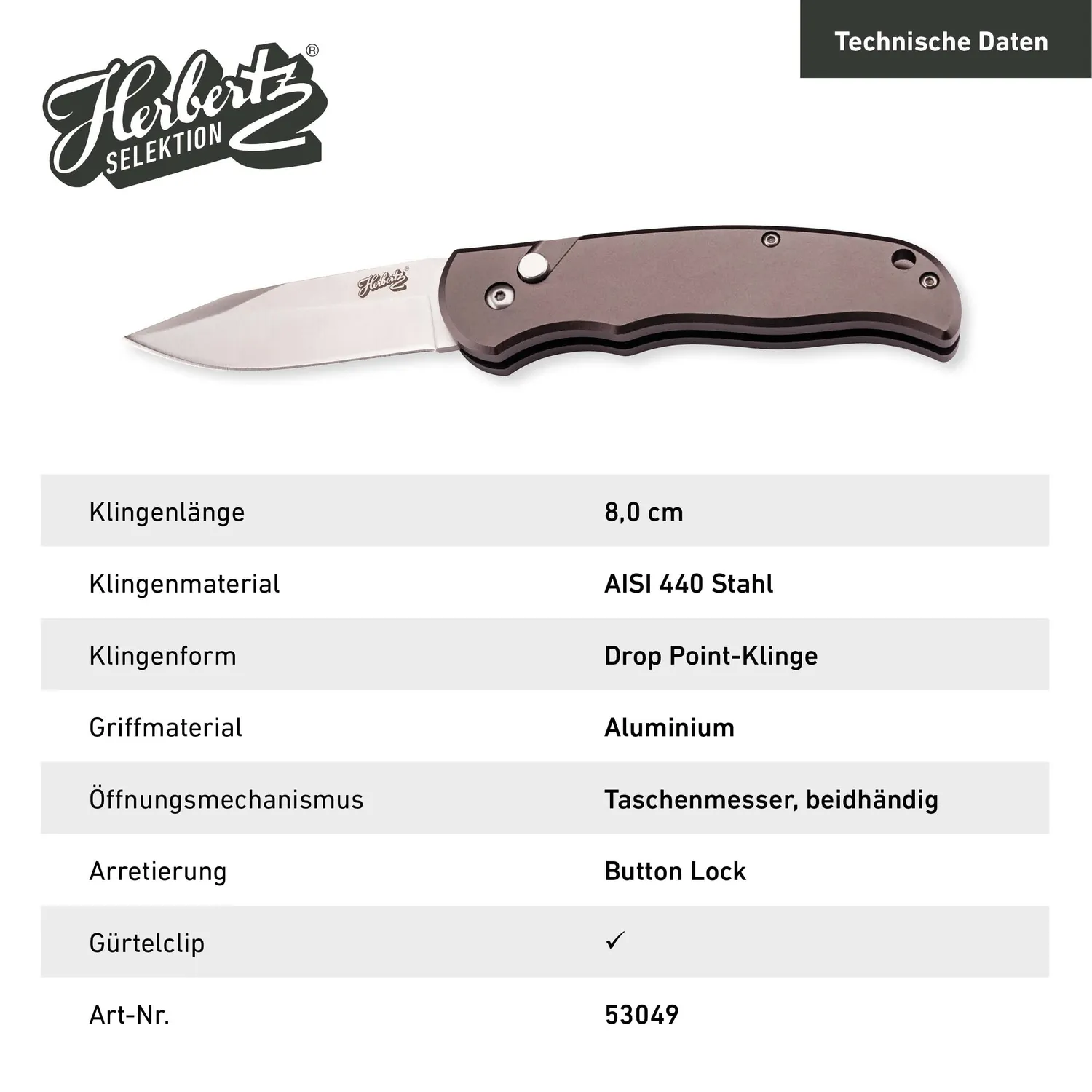 Herbertz Selektion Taschenmesser Alu 8 cm Button-Lock