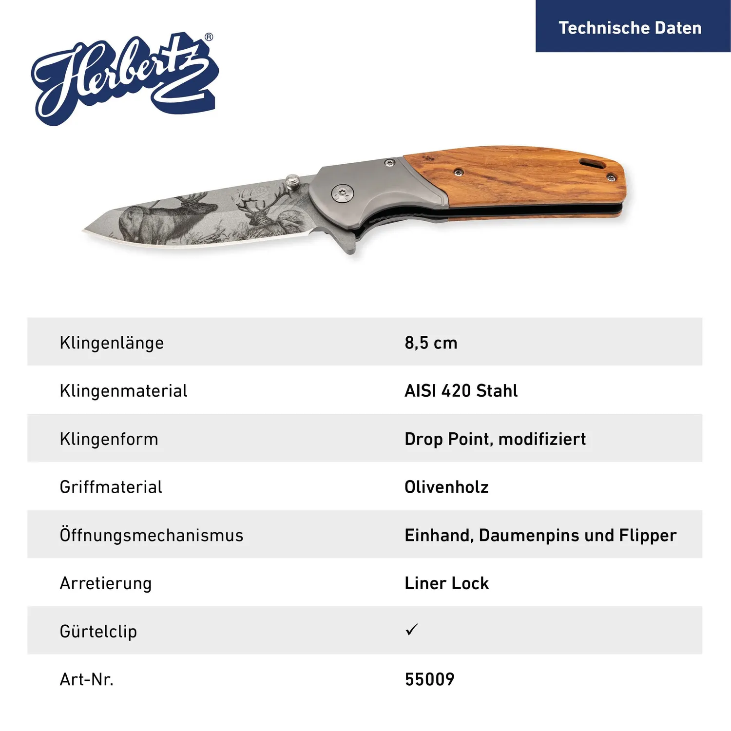 Herbertz Top Collection 55009 Einhandmesser Olivenholz AISI 420