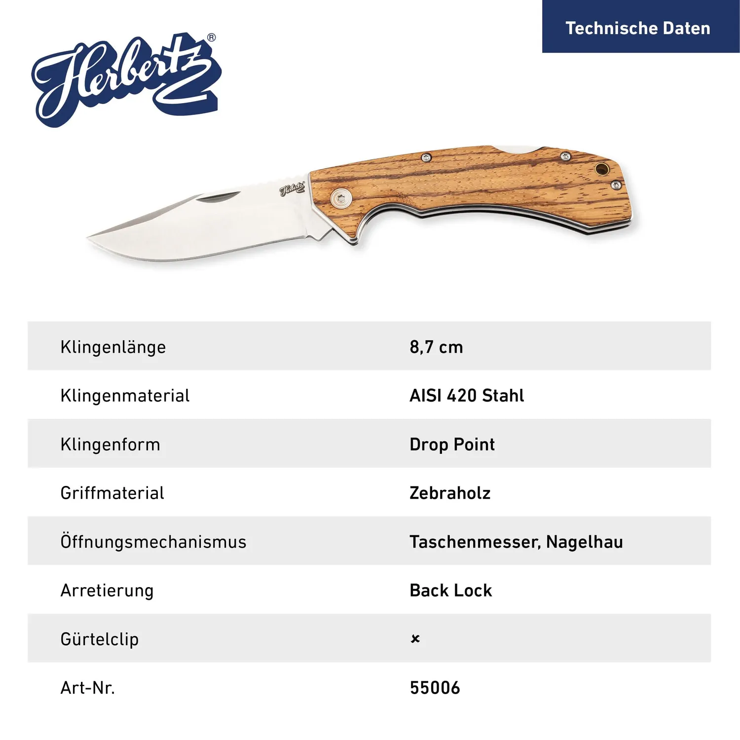 Herbertz Top Collection 55006 Taschenmesser Zebraholz Back Lock