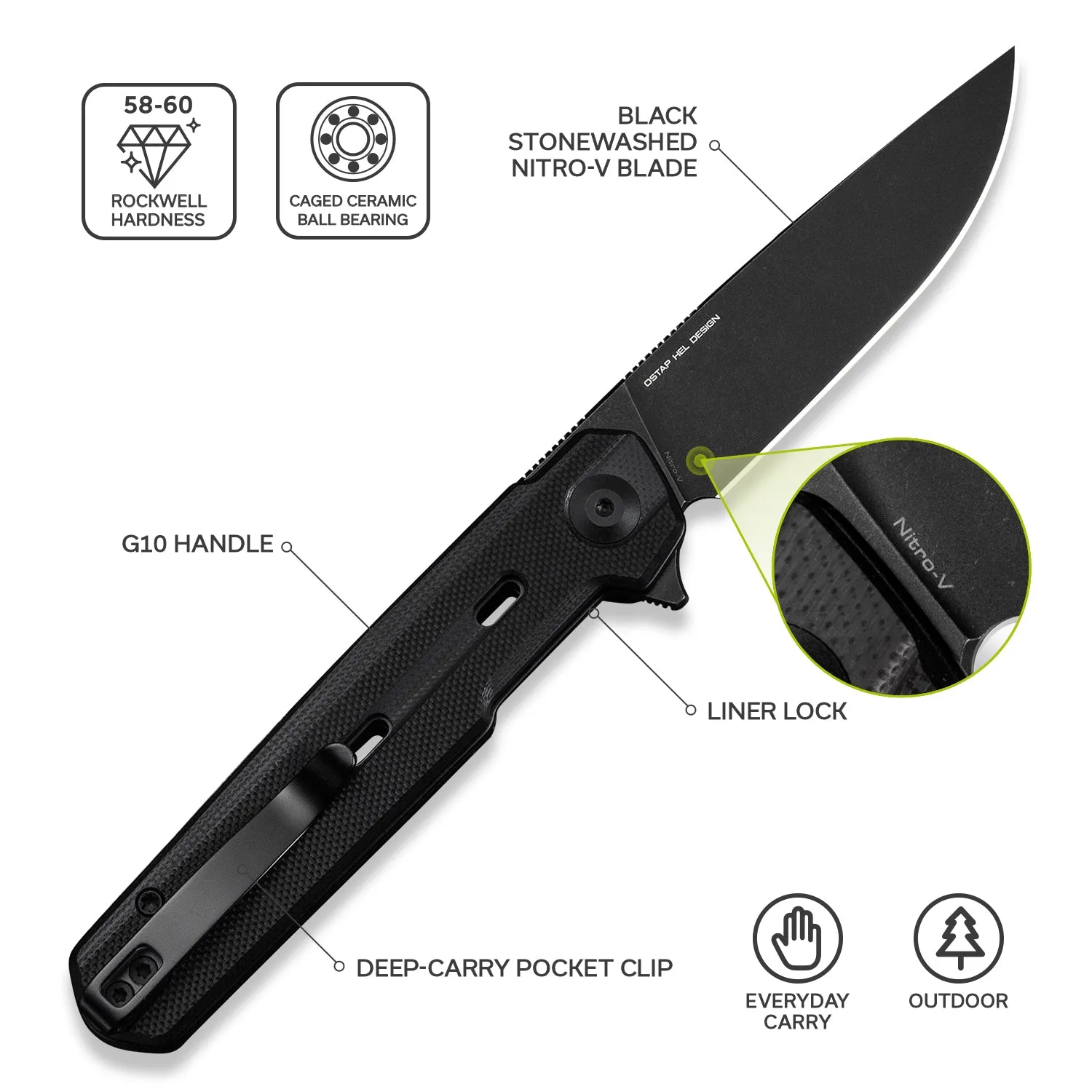 CIVIVI Navo C25015A-1 Taschenmesser Schwarz Nitro-V