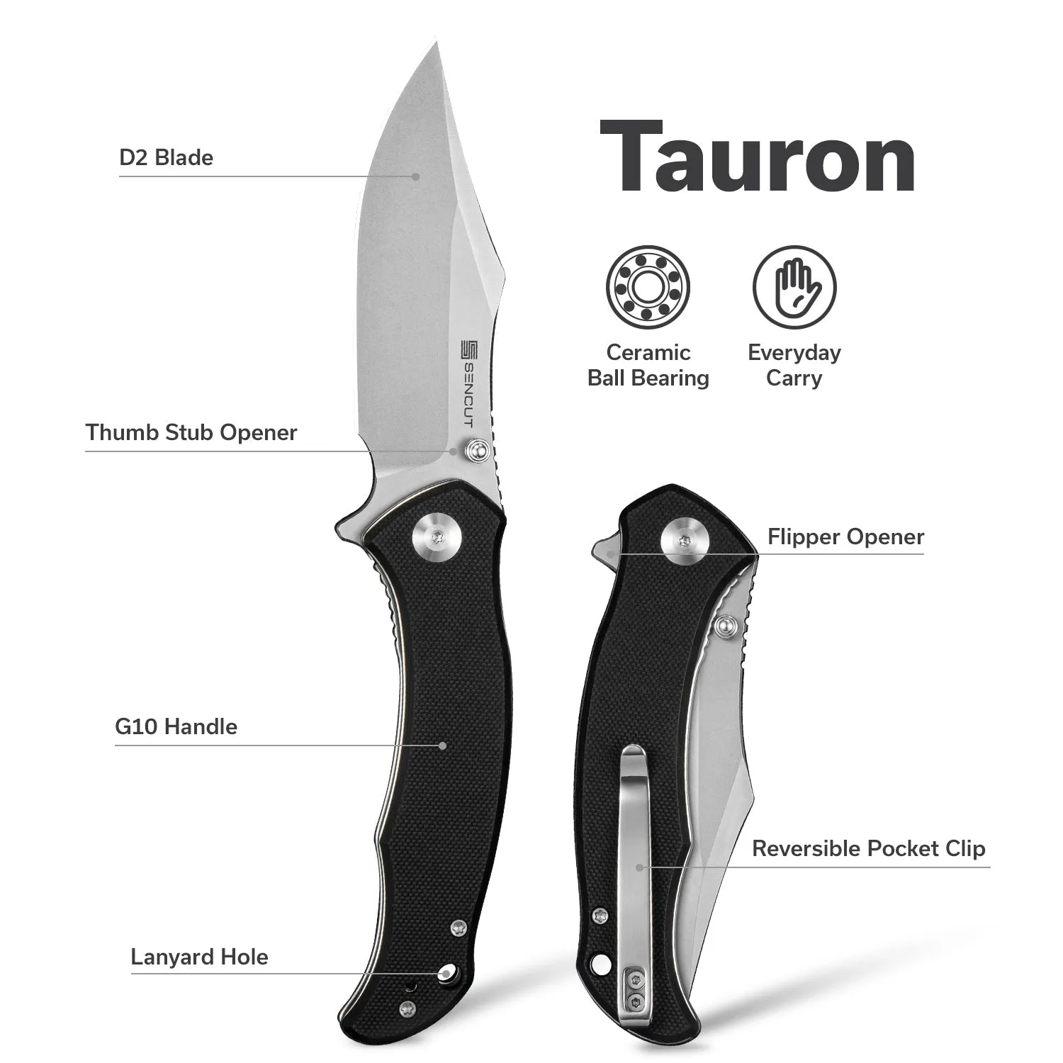 SENCUT Tauron S25060-1 Taschenmesser Schwarz D2