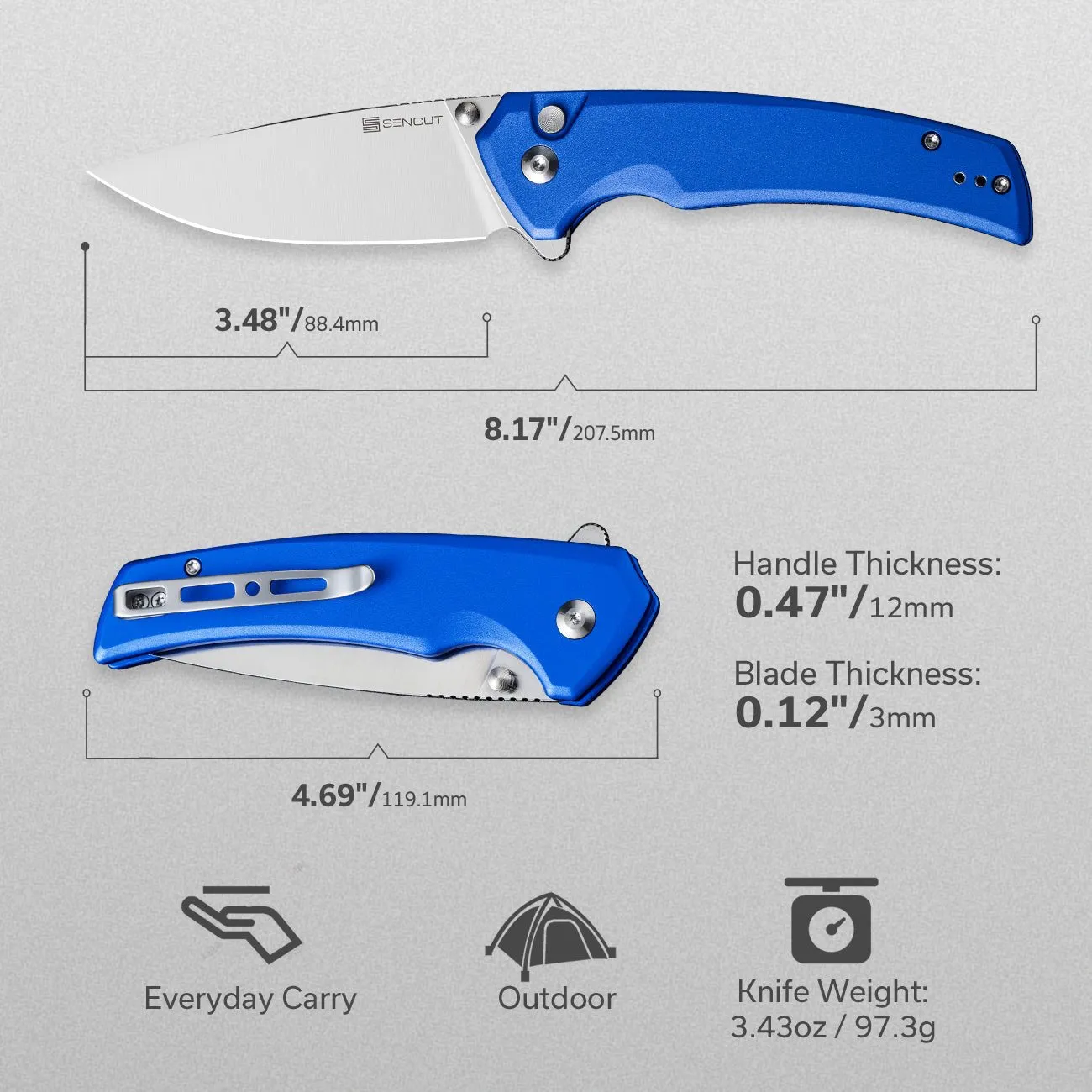 SENCUT Serene S21022B-4 Taschenmesser Blau Aluminium