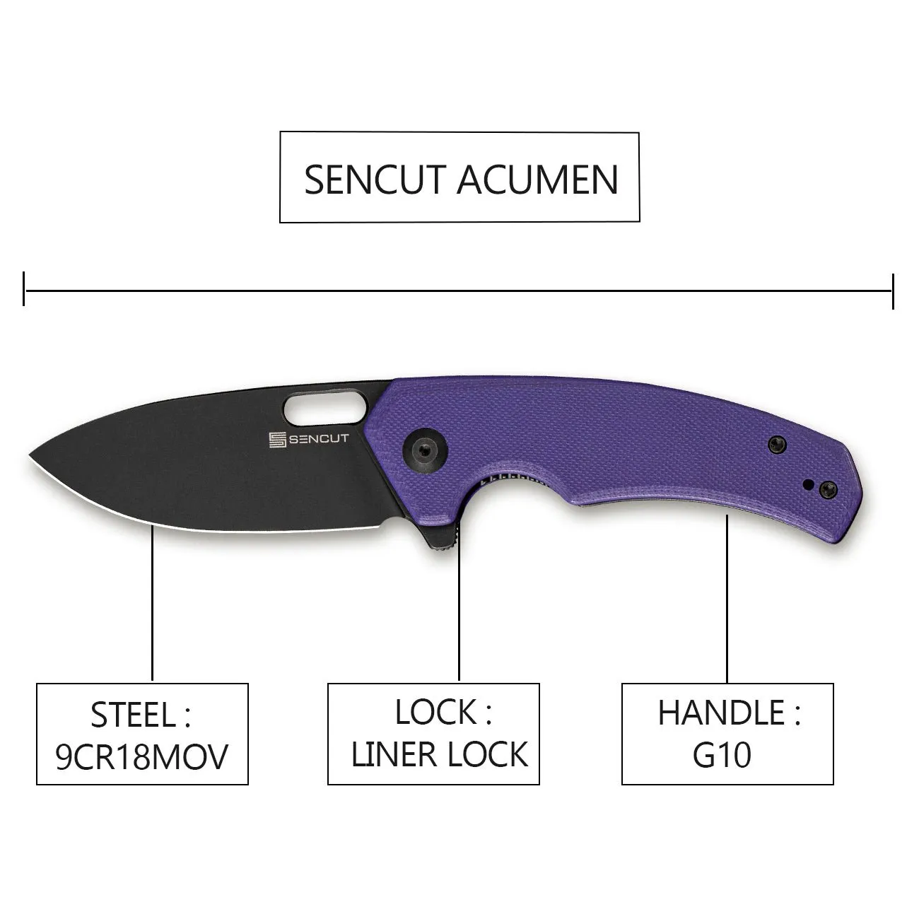 SENCUT Acumen SA06D Klappmesser Lila G10 9Cr18MoV