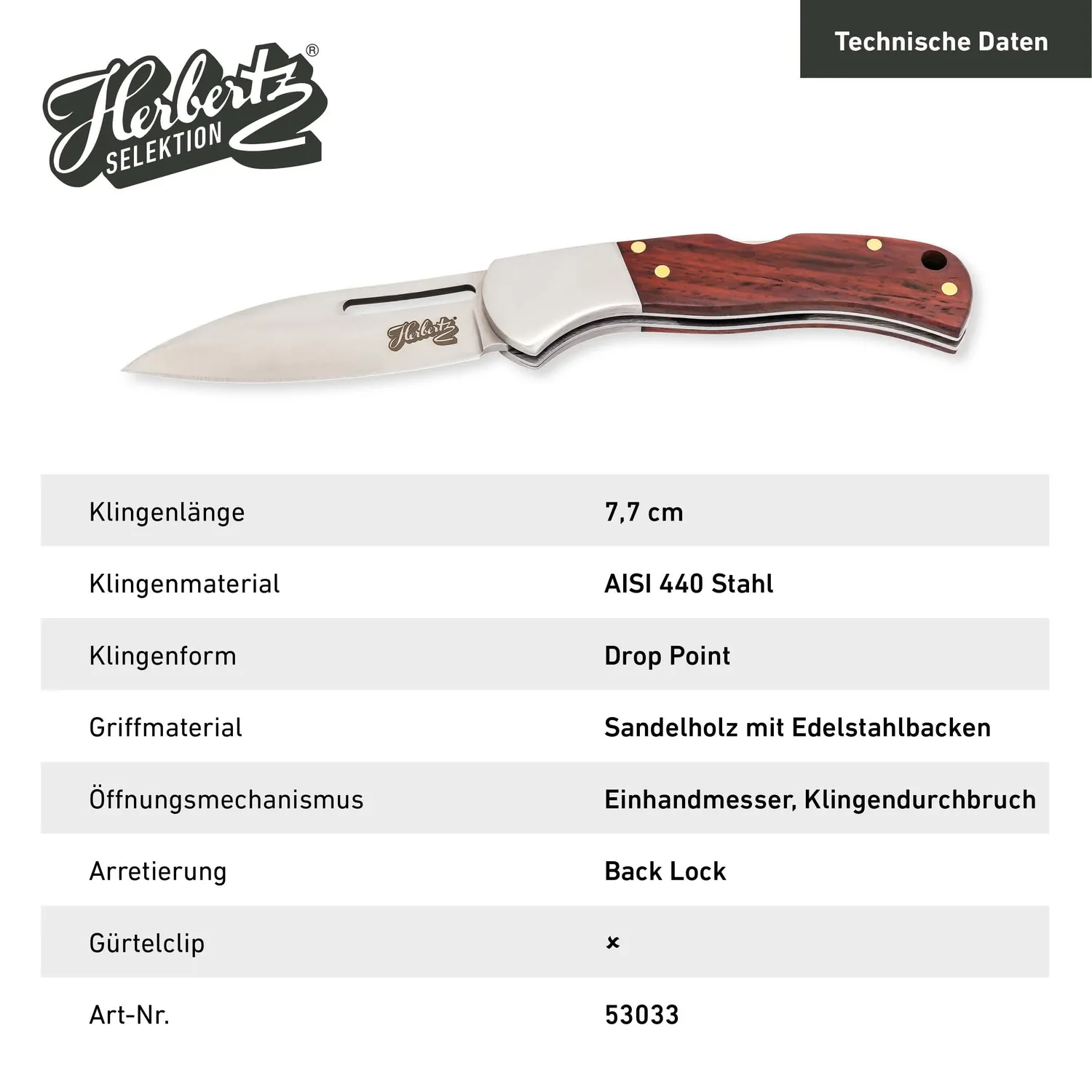 Herbertz Selektion Einhandmesser Taschenmesser Sandelholz Back Lock