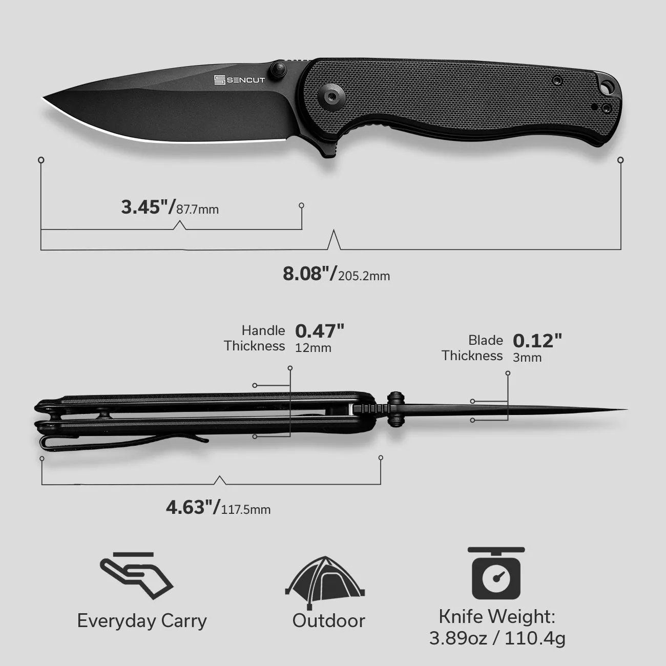 SENCUT Errant S23054B-1 Taschenmesser Schwarz 9Cr18MoV