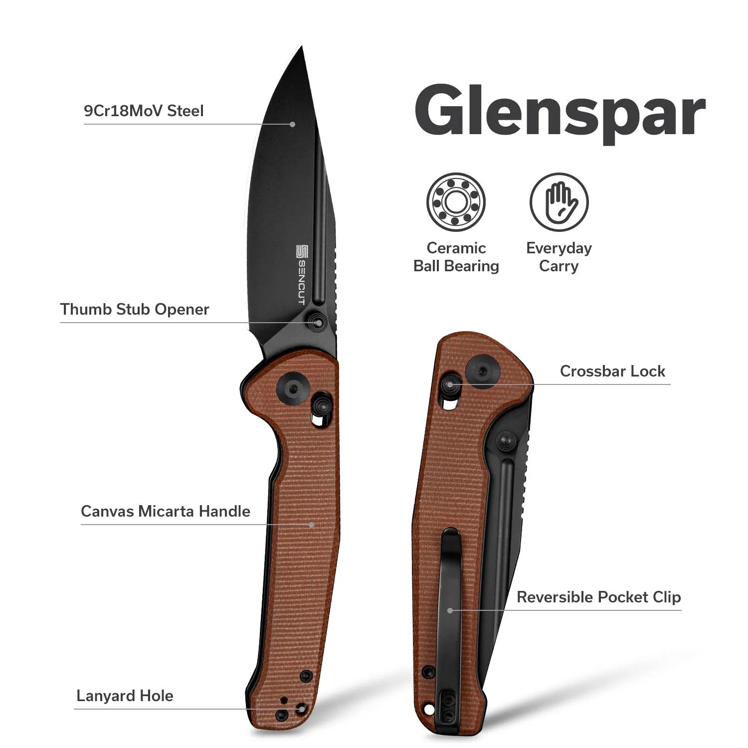 SENCUT Glenspar S25046-3 Klappmesser braun Micarta