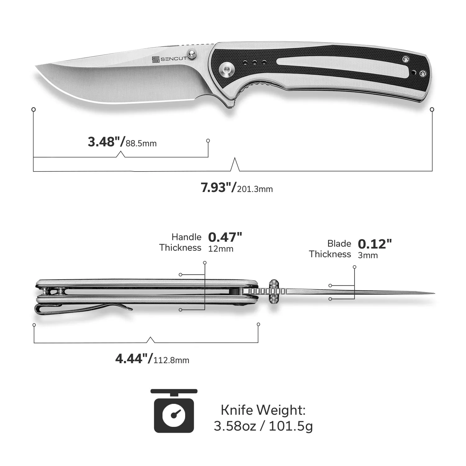 SENCUT Regnator S24057-3 Klappmesser weiß schwarz