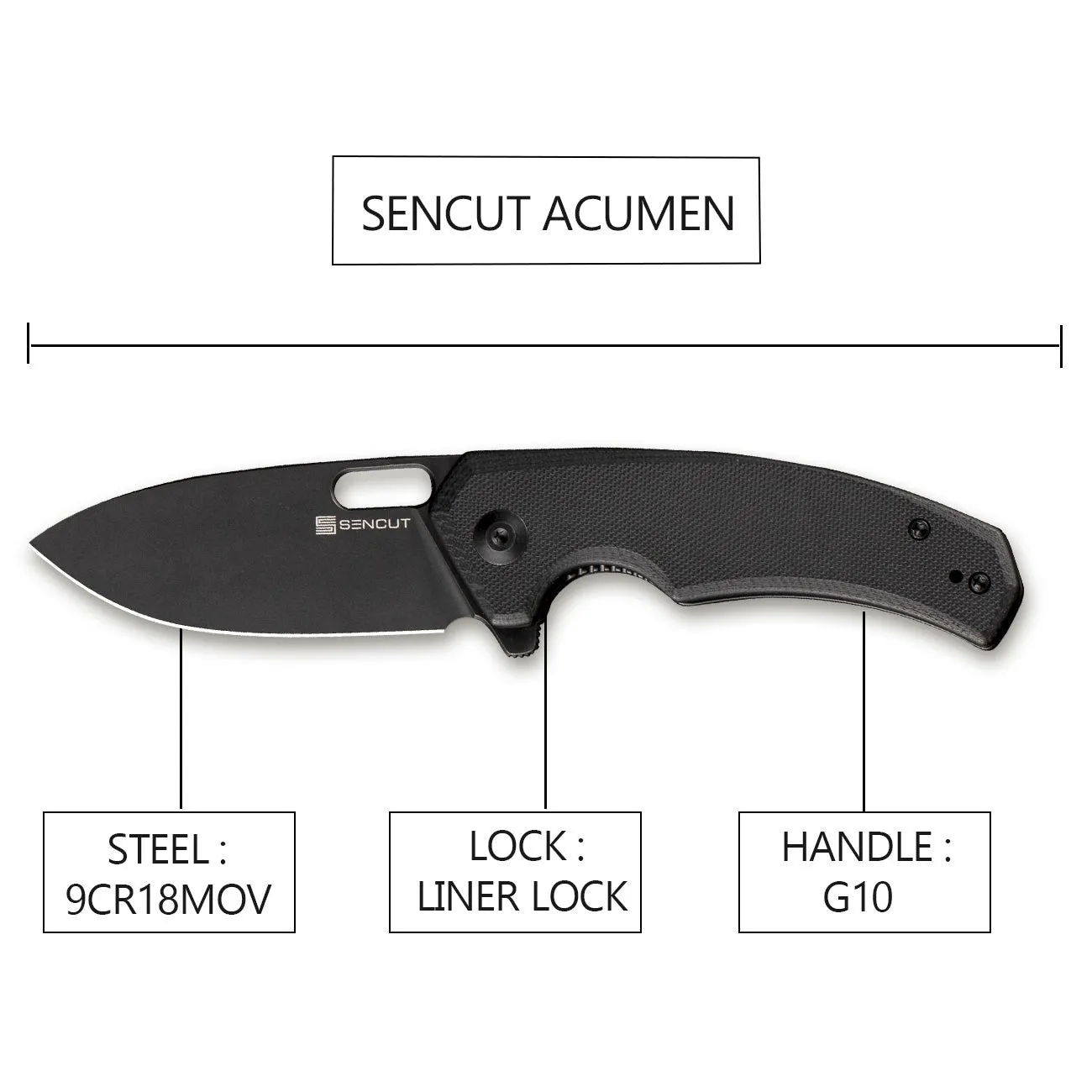 SENCUT Acumen SA06A Taschenmesser Schwarz G10 9Cr18MoV