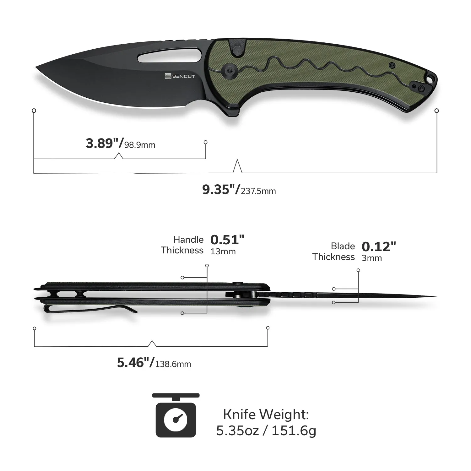 SENCUT Squiggy S24082A-2 Klappmesser Schwarz-Grün