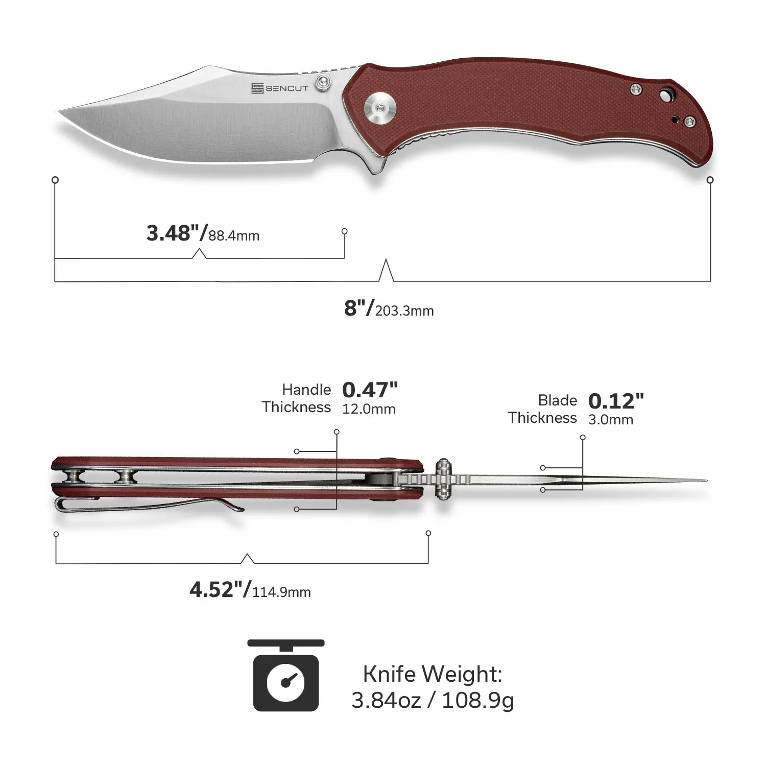 SENCUT Tauron S25060-2 Klappmesser burgundy D2