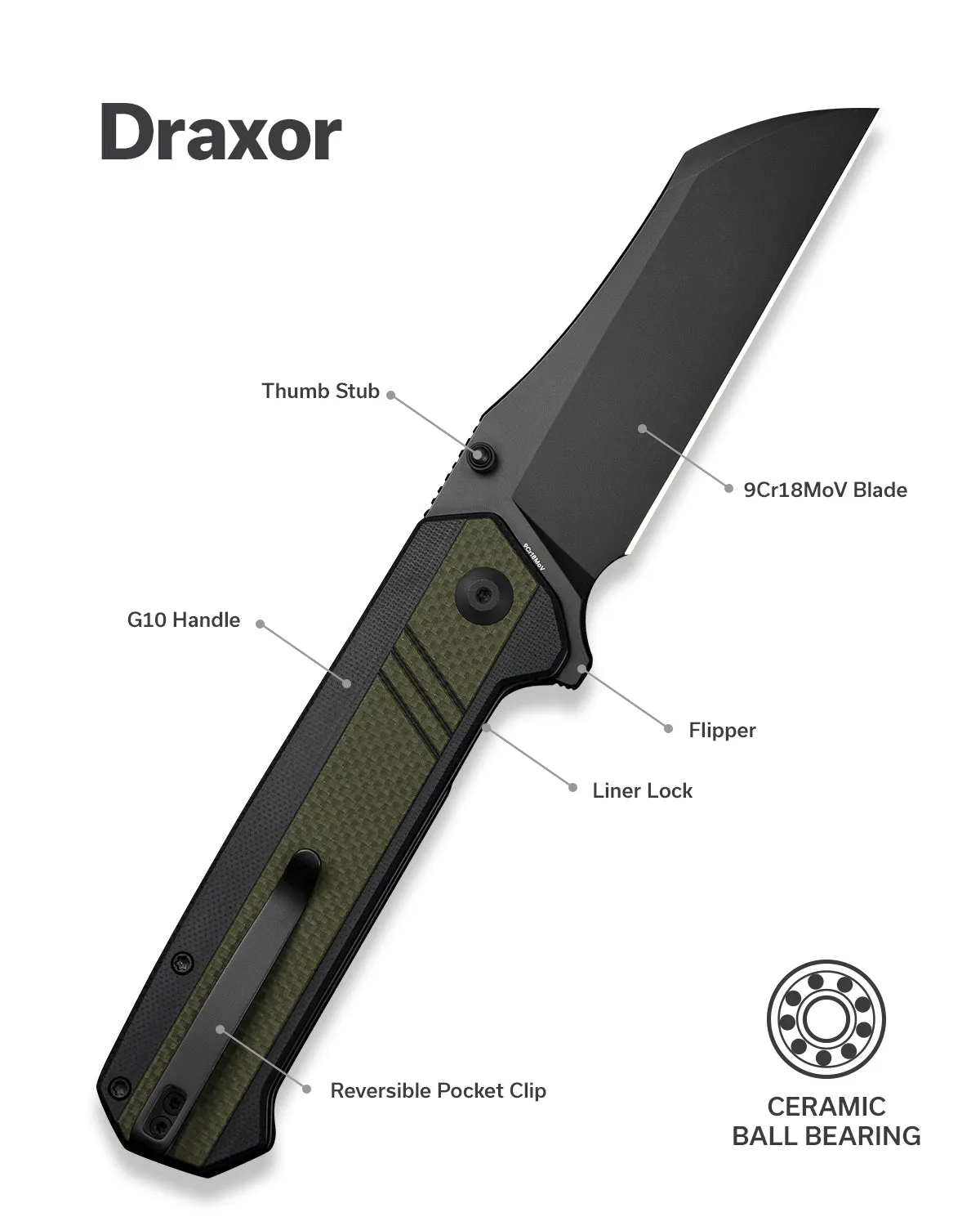 SENCUT Draxor S24035-2 Taschenmesser Grün 9Cr18MoV