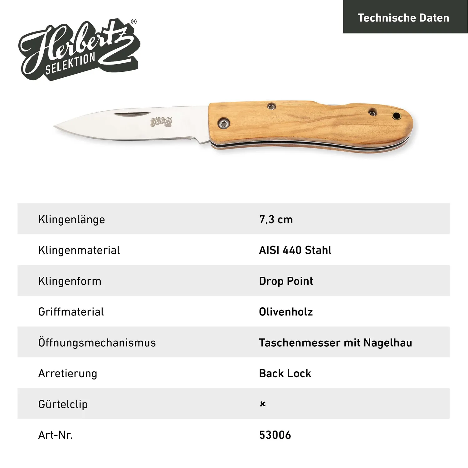 Herbertz Selektion Klappmesser 440 Olivenholz Back Lock