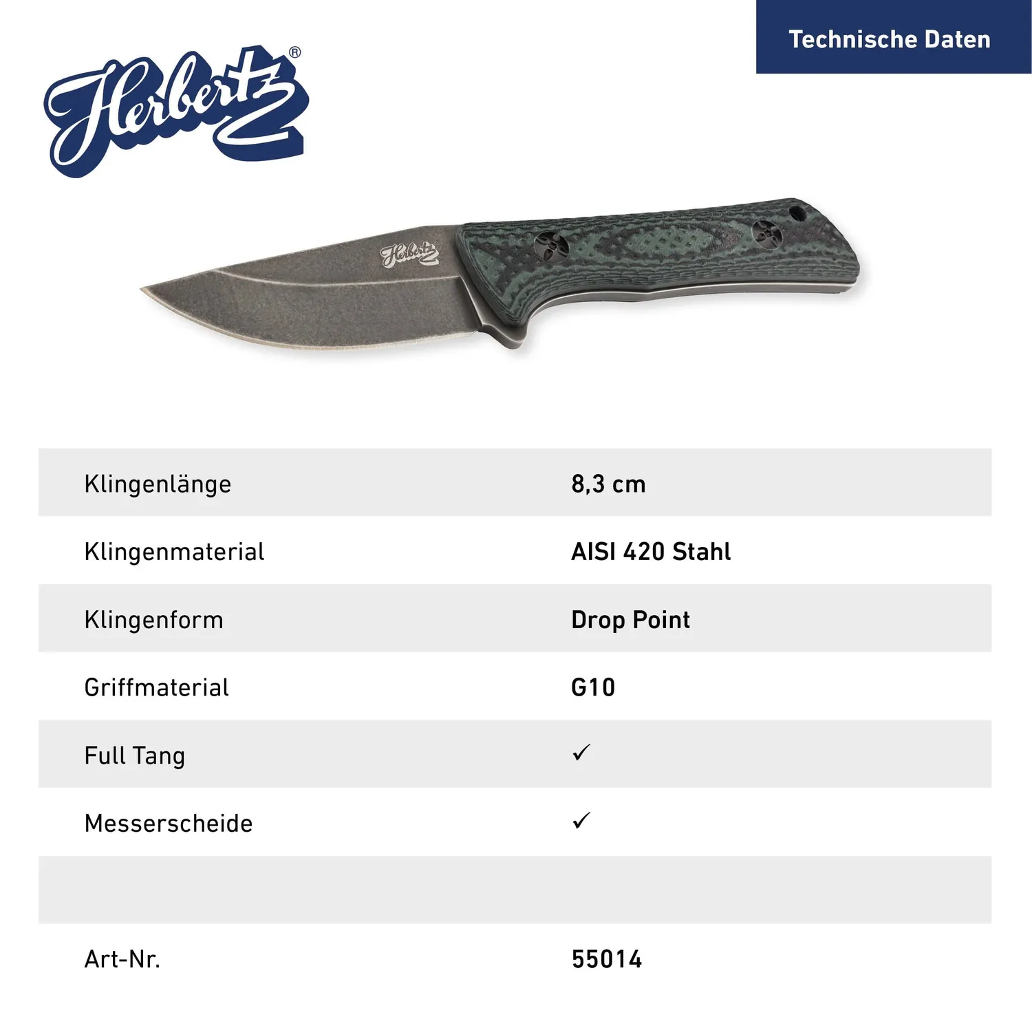 Herbertz Top Collection Gürtelmesser 420 Full Tang 8,3 cm G10