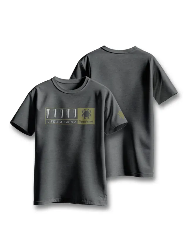 Spyderco Life's a Grind T-Shirt Heather-Grau Baumwollmix