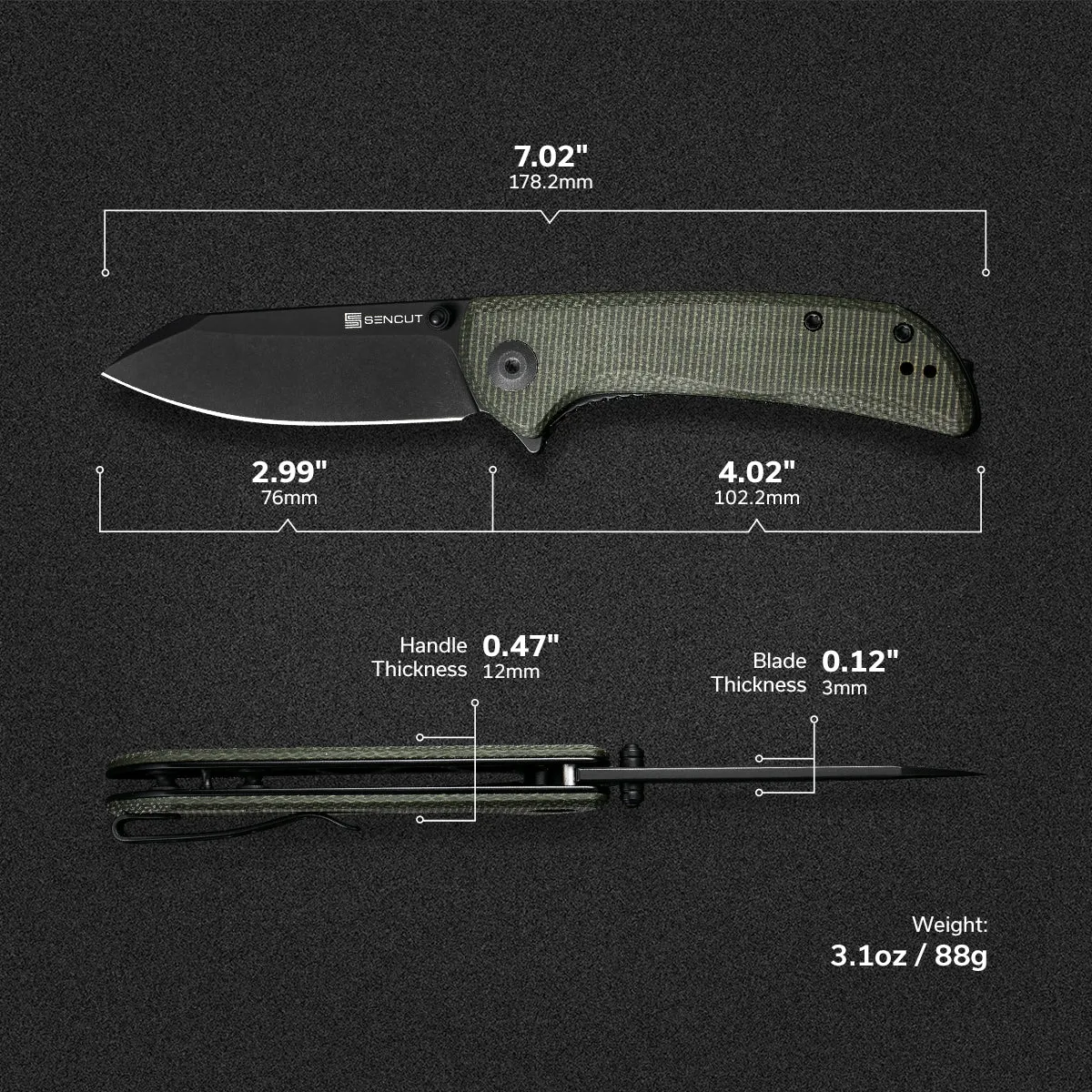 SENCUT Fritch S22014-1 Taschenmesser Grün Micarta