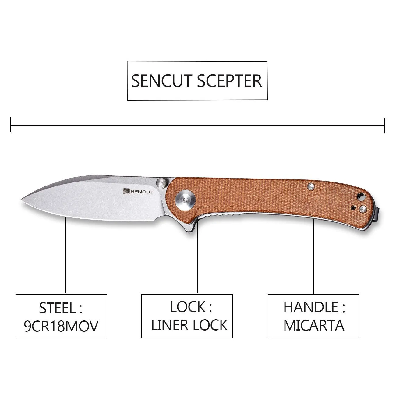 SENCUT Scepter SA03D Taschenmesser Micarta 9Cr18MoV