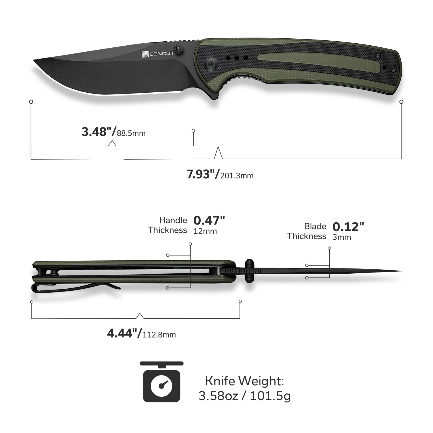 SENCUT Regnator S24057-2 Klappmesser G10 grün-schwarz