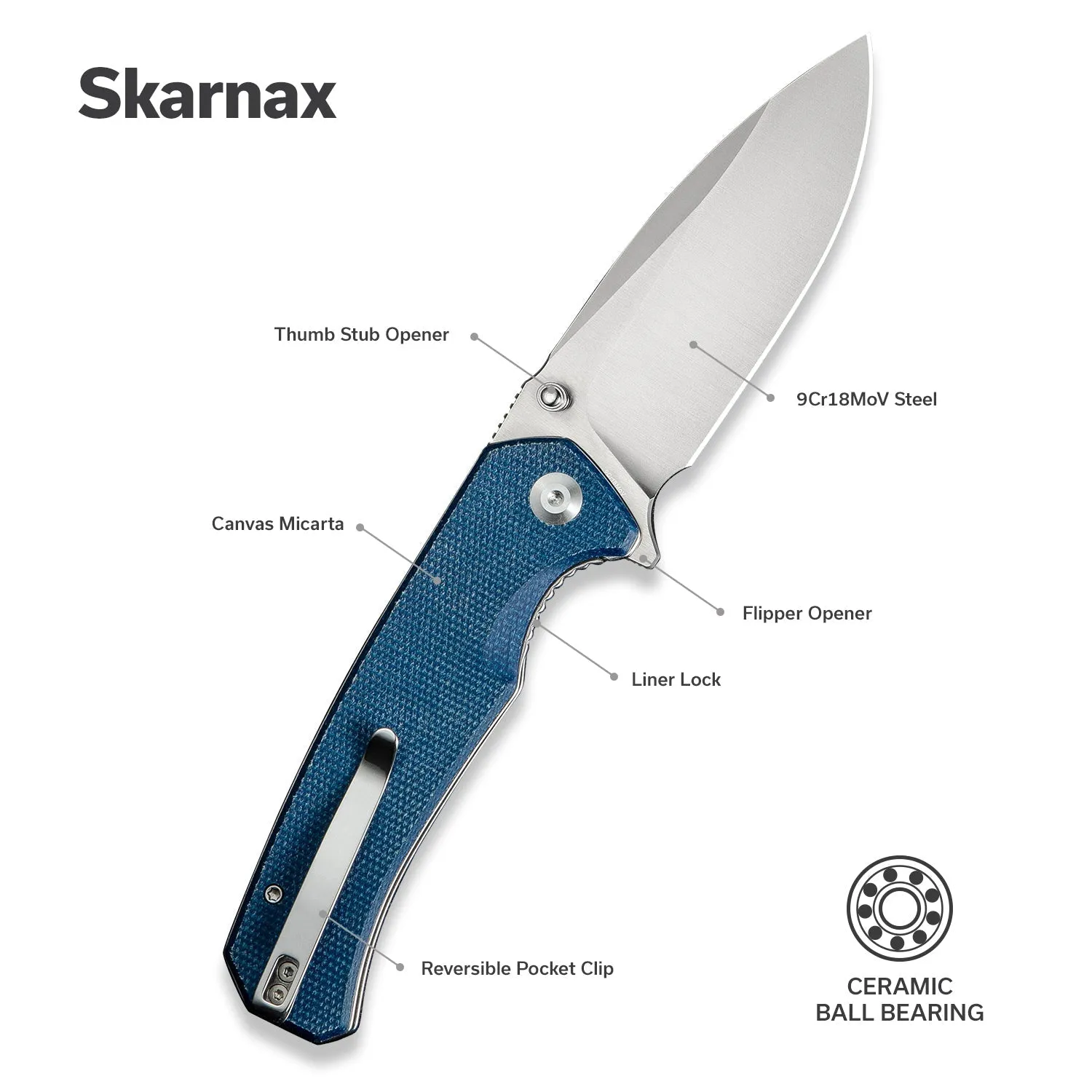 SENCUT Skarnax S24025-3 Klappmesser Blau Micarta 9Cr18MoV