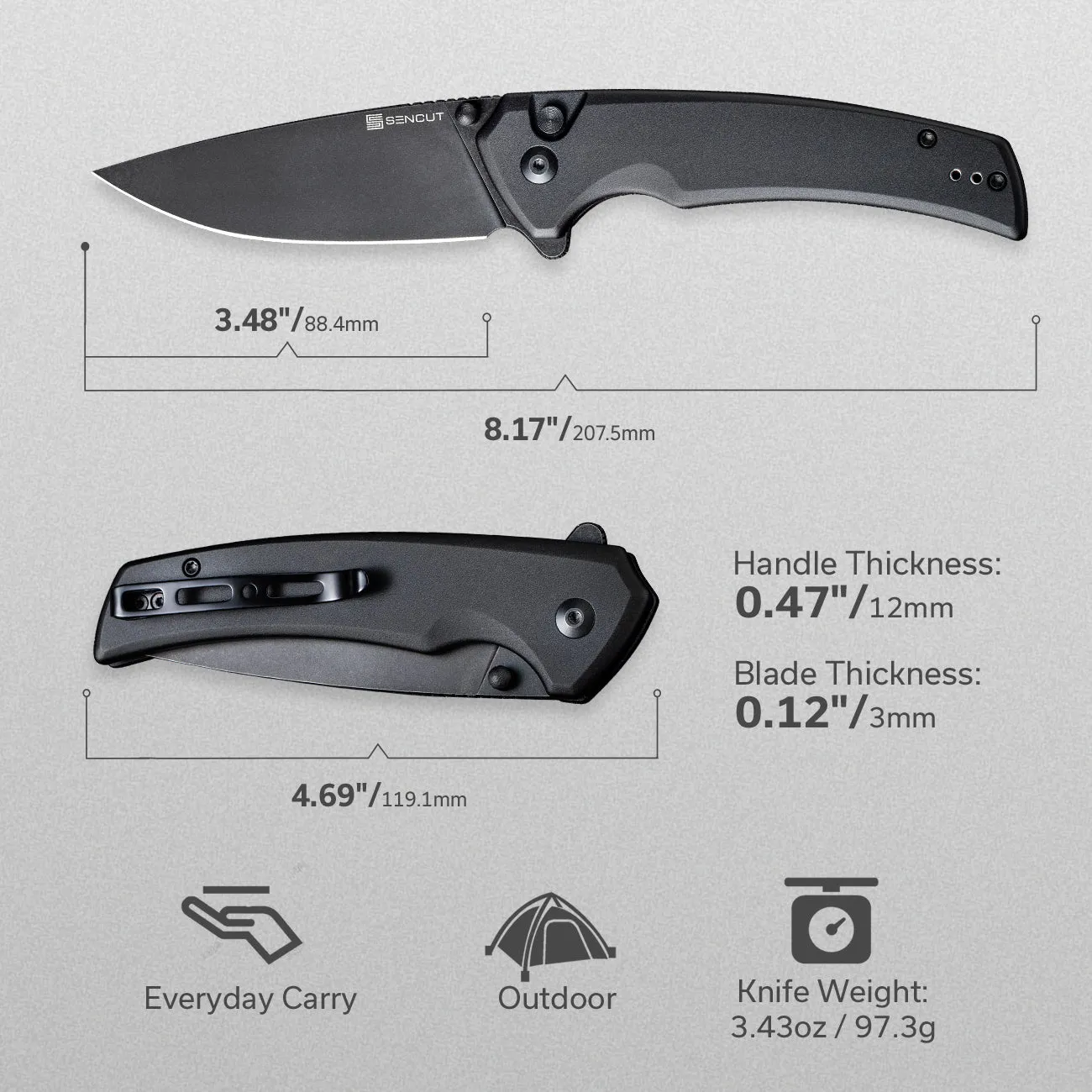 SENCUT Serene S21022B-1 Klappmesser Schwarz Alu D2