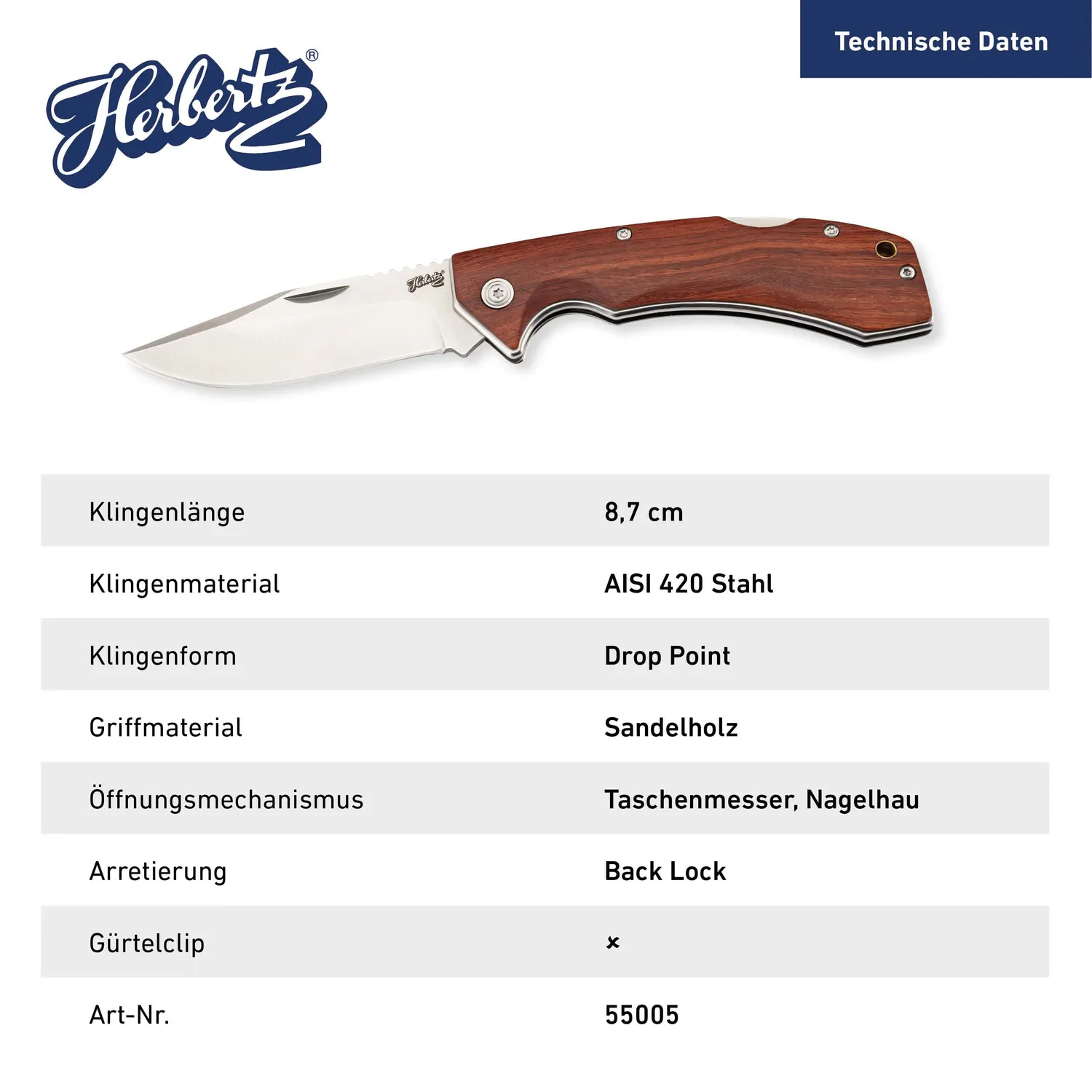 Herbertz Top Collection 55005 Taschenmesser Sandelholz Back Lock
