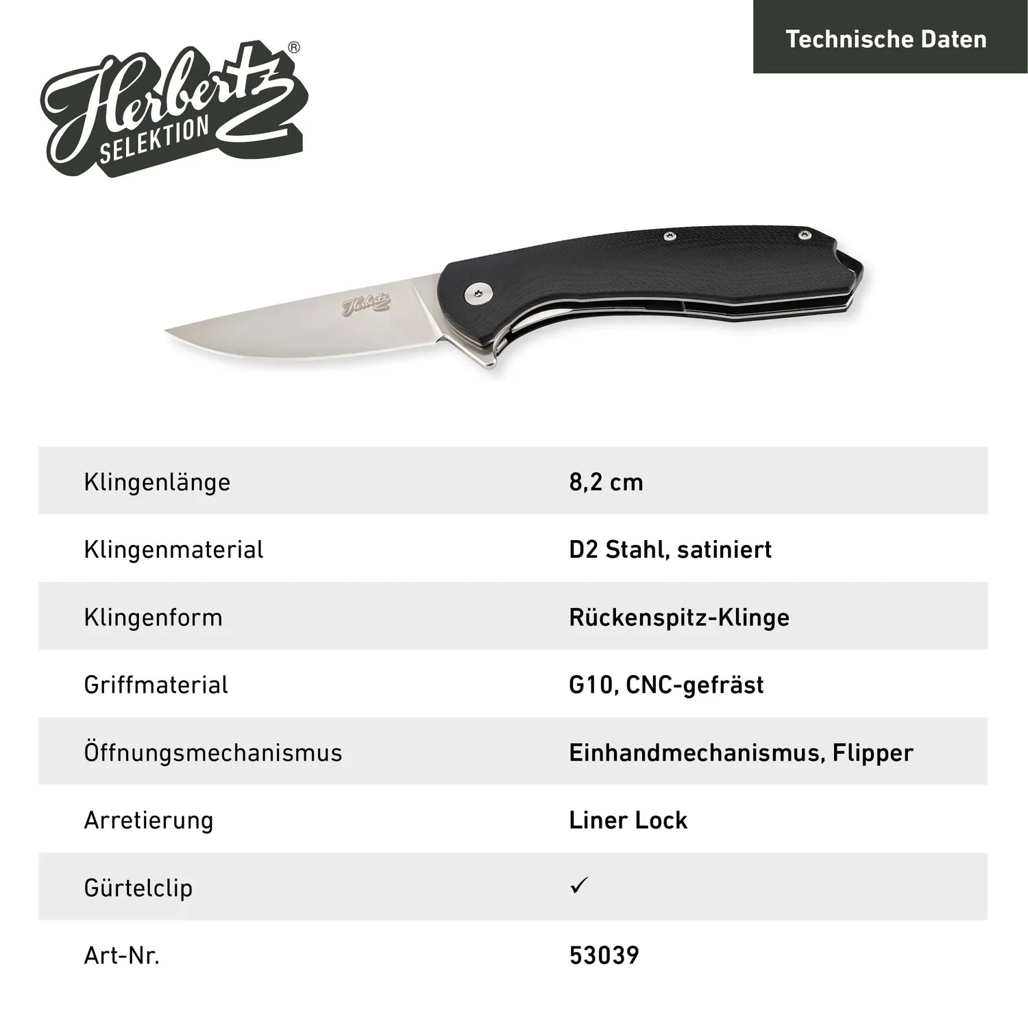 Herbertz Selektion Einhandmesser D2 G10 Flipper 8,2 cm