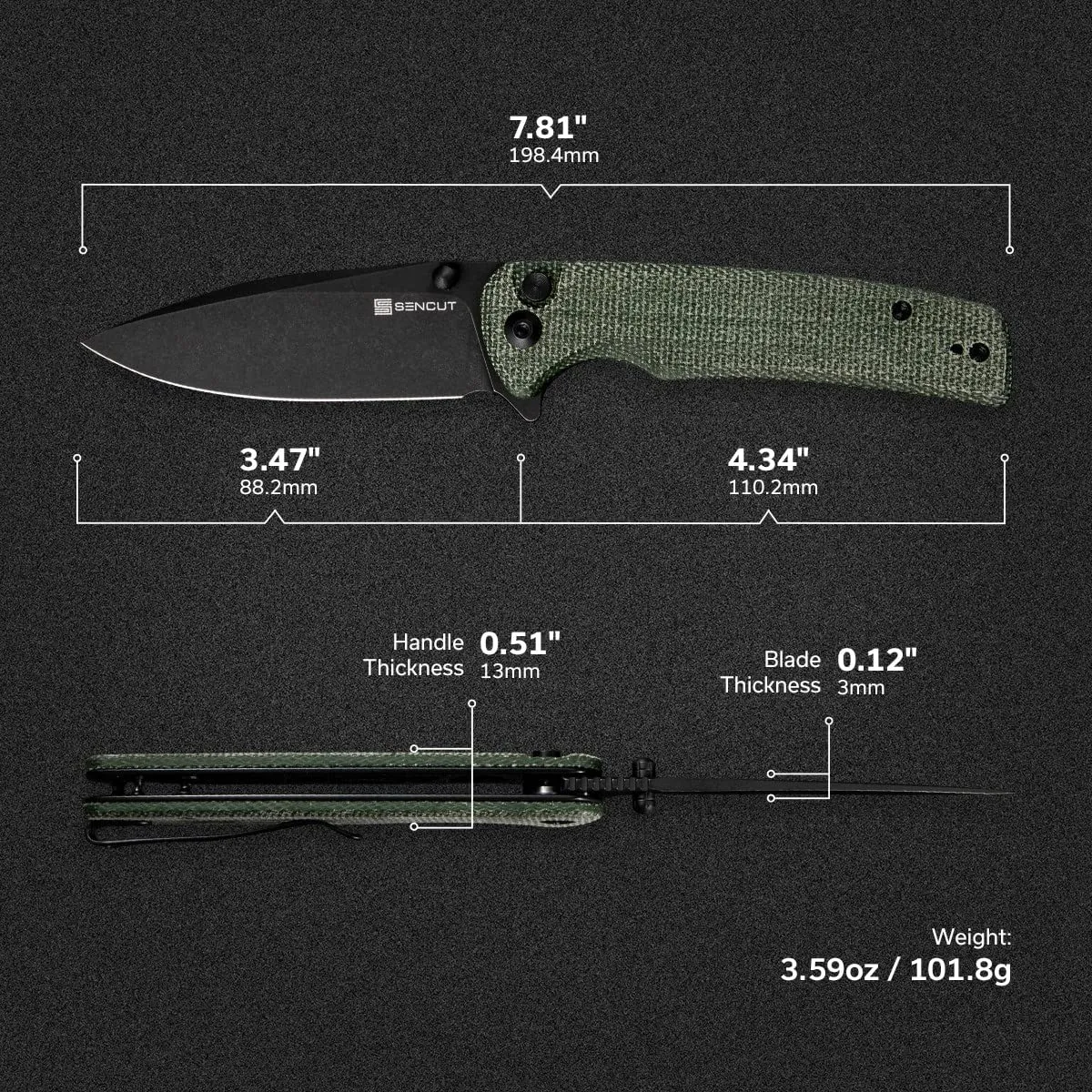 SENCUT Sachse S21007-2 Klappmesser Micarta grün