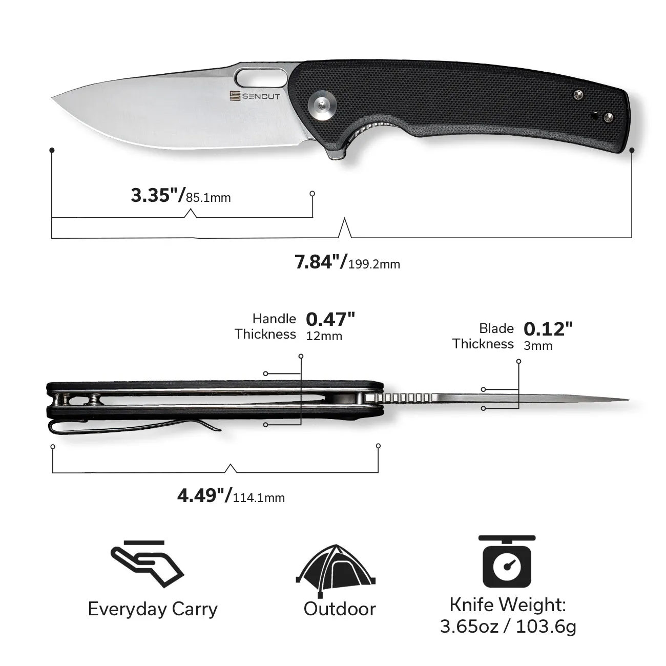 SENCUT Vesperon S20065-1 Klappmesser Schwarz Drop-Point