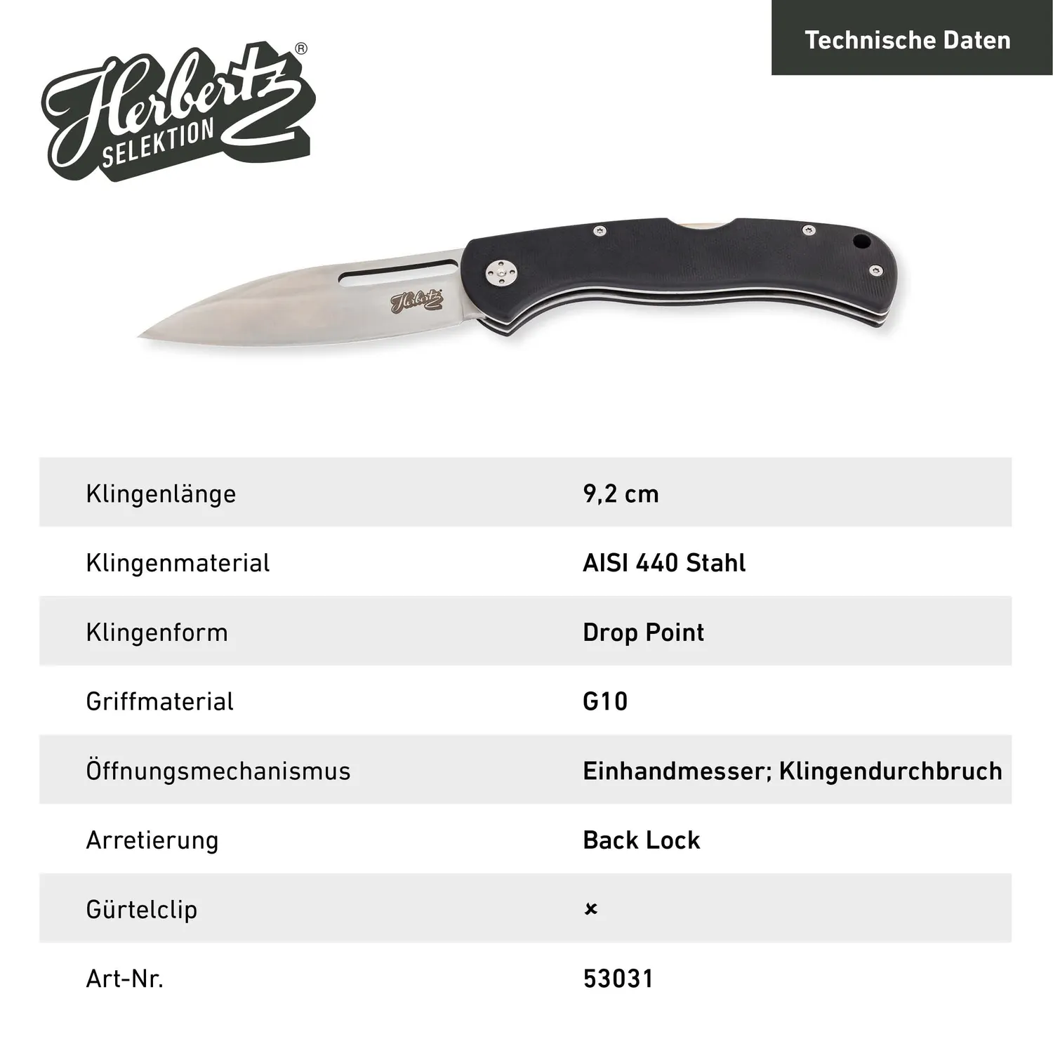 Herbertz Selektion Einhandmesser AISI 440 G10 Back-Lock