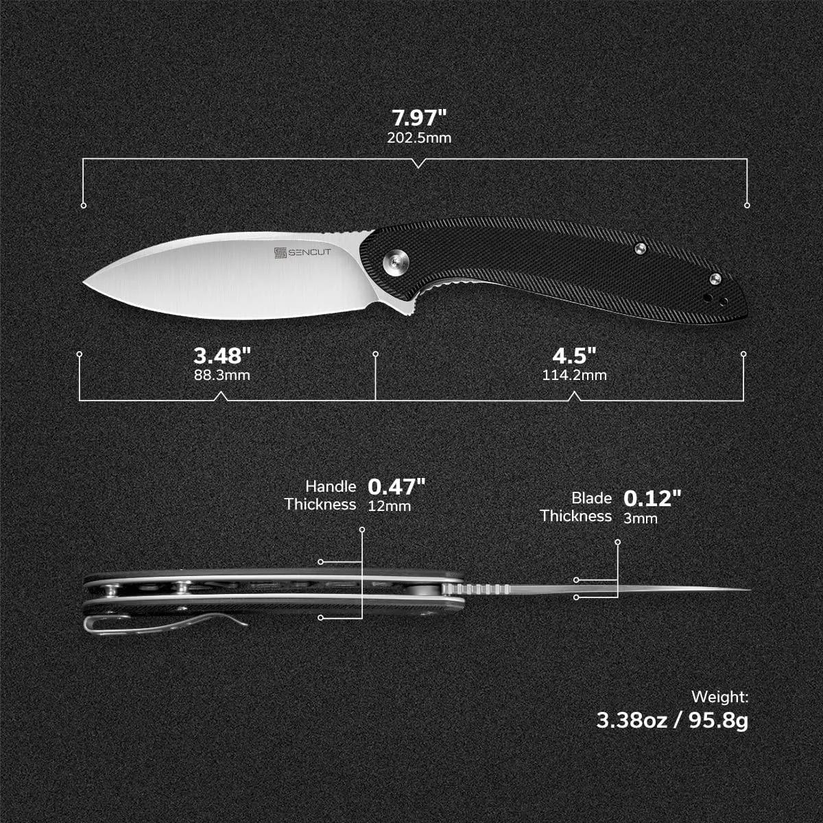 SENCUT San Angelo S21003-1 Taschenmesser Schwarz 9Cr18MoV