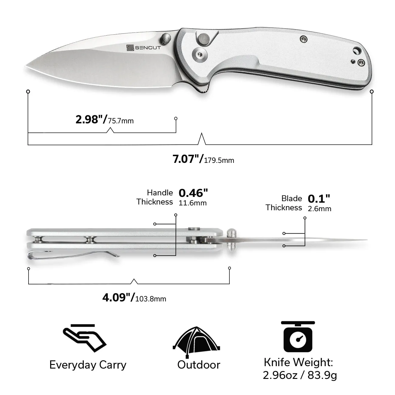 SENCUT ArcBlast S22043B-2 Klappmesser silber Button Lock