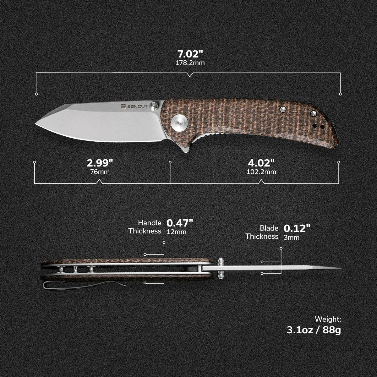 SENCUT Fritch S22014-3 Klappmesser Micarta Dunkelbraun