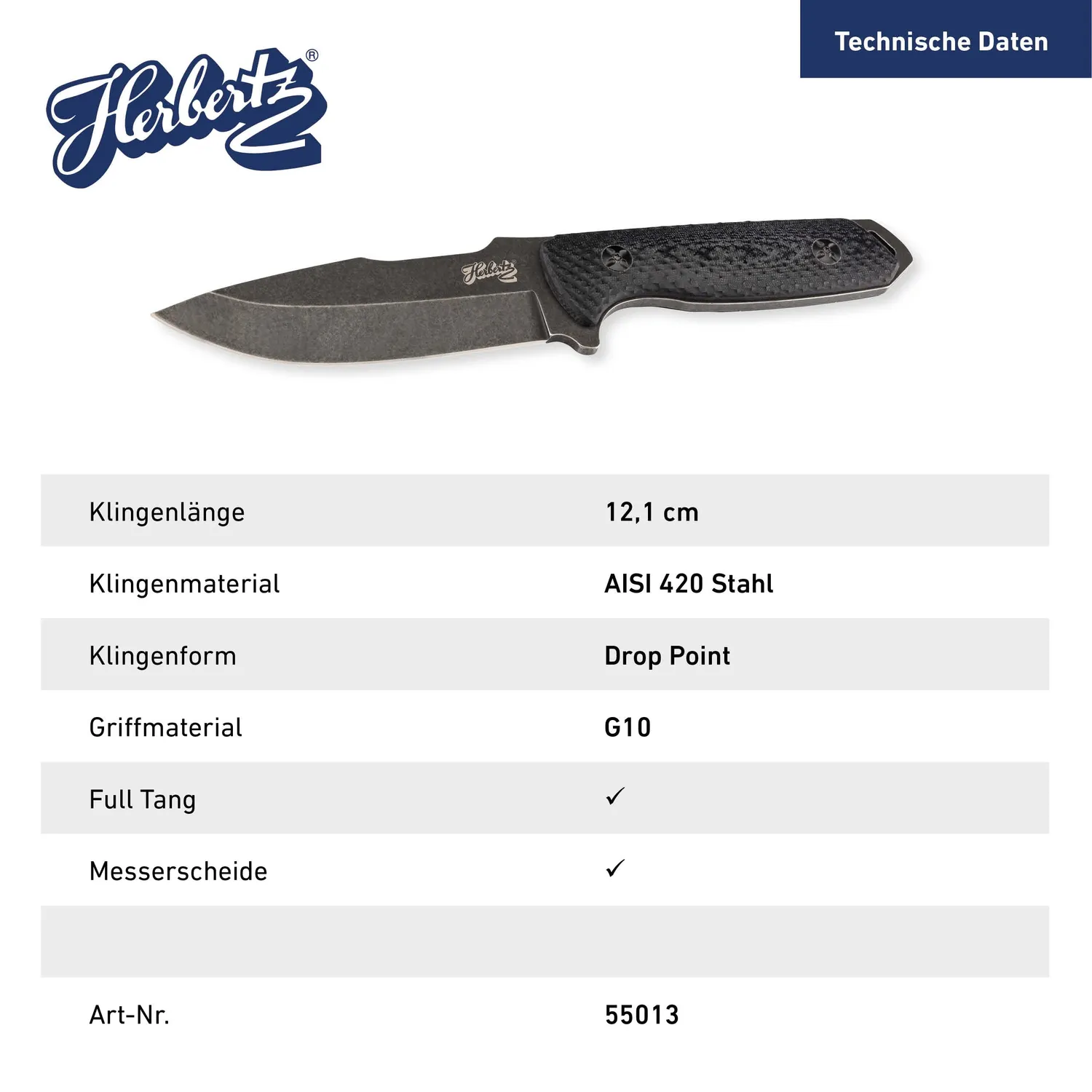 Herbertz Top Collection Gürtelmesser 420 Full Tang 12,1 cm G10