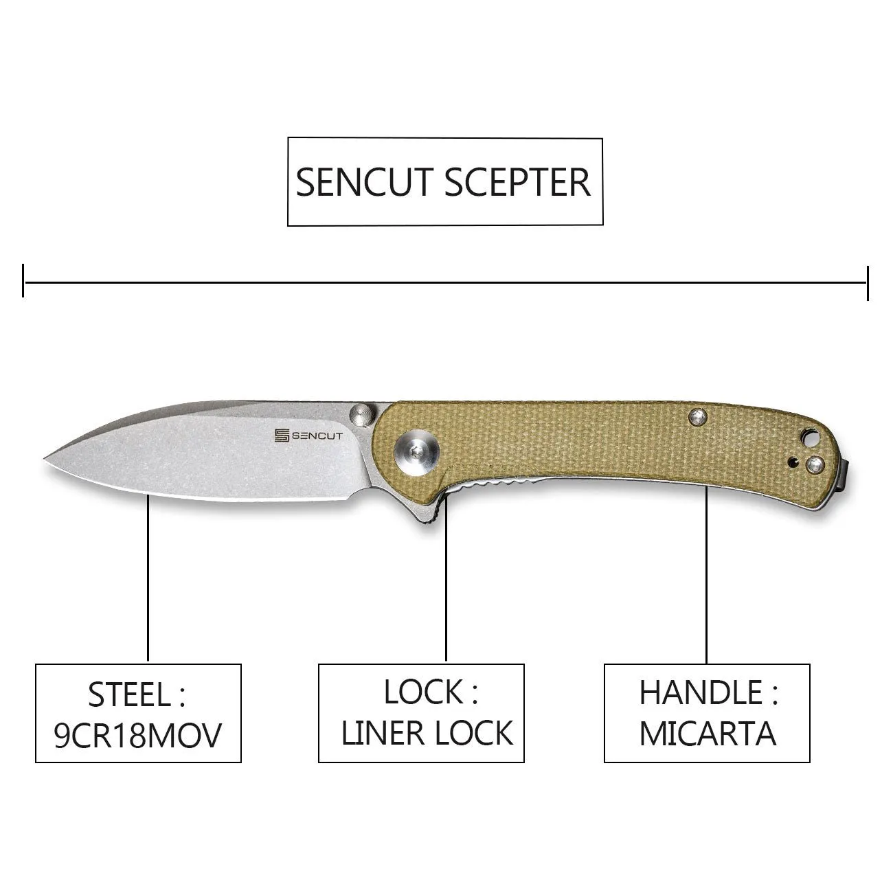 SENCUT Scepter SA03E Klappmesser Micarta 9Cr deep