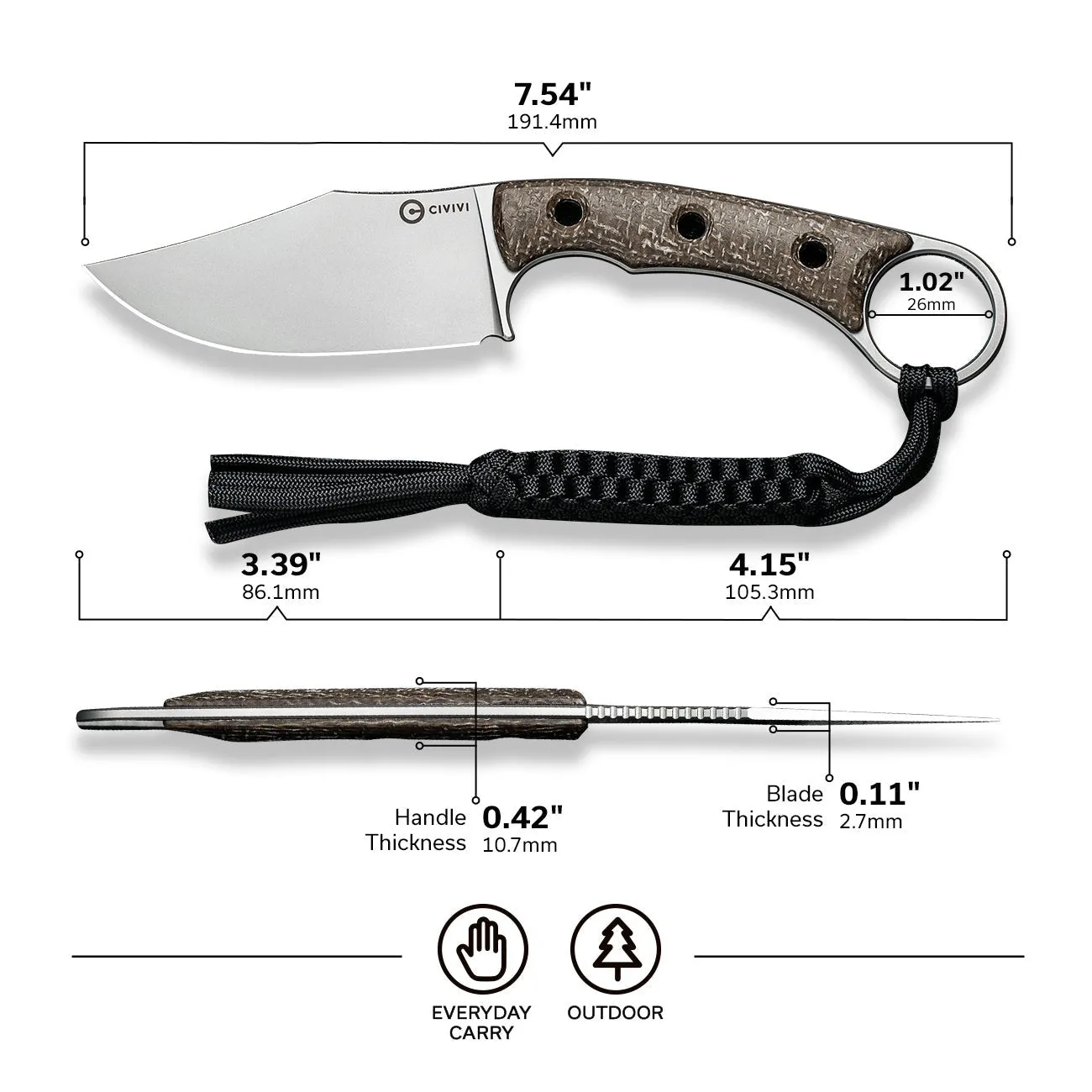 Civivi Midwatch C20059B-2 Feststehendes Messer Micarta N690