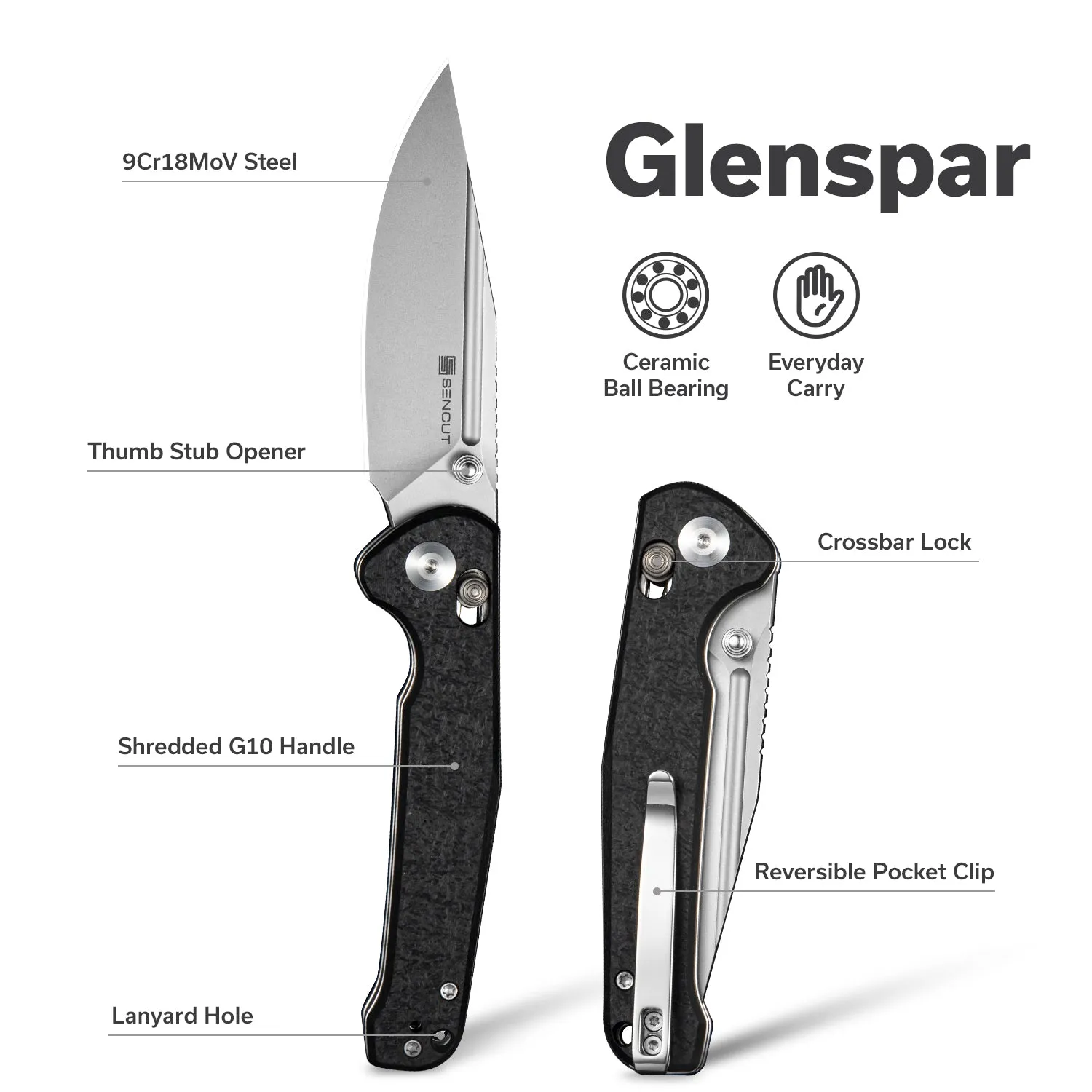 SENCUT Glenspar S25046-2 Taschenmesser Schwarz Crossbar