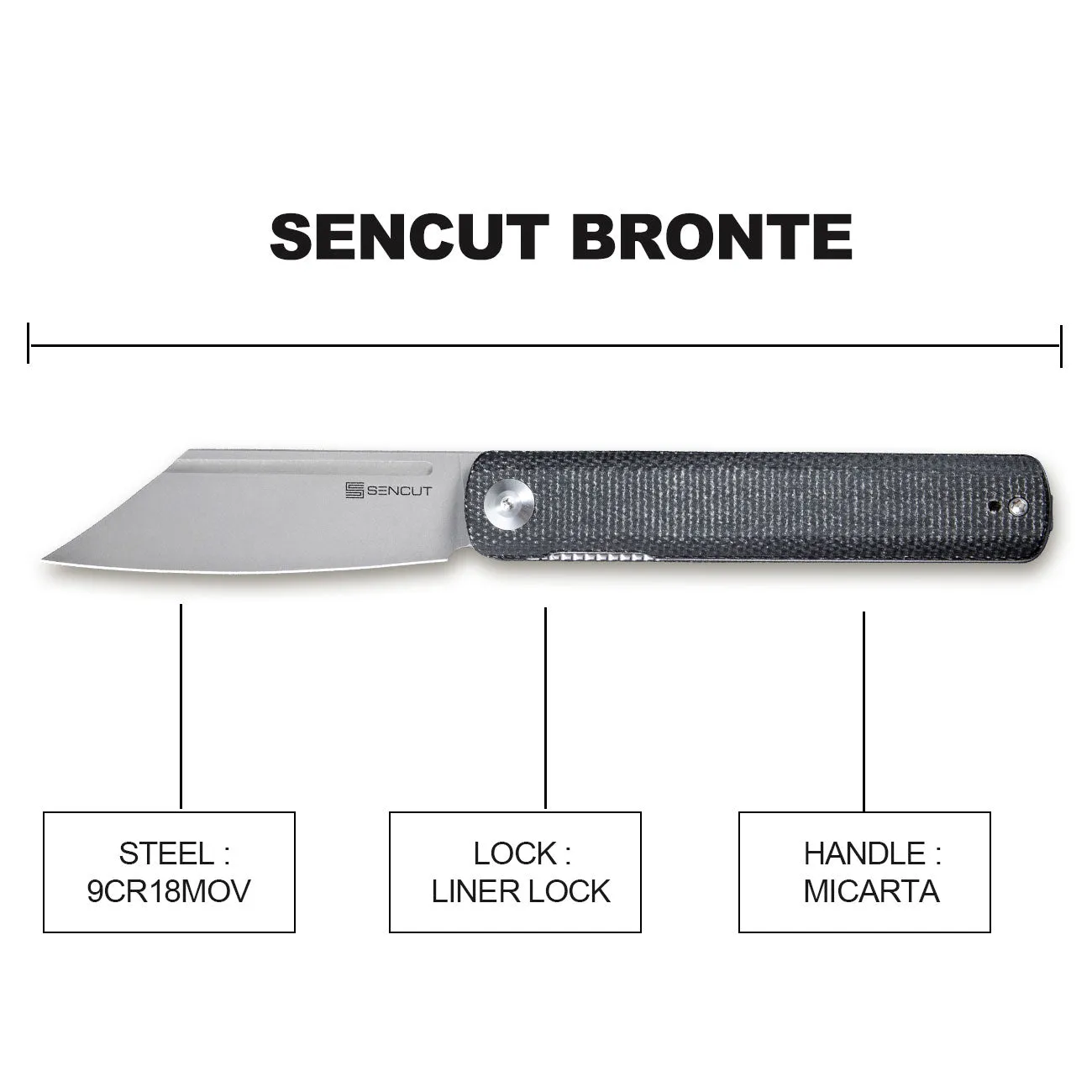 SENCUT Bronte SA08A Klappmesser schwarz Front Flipper