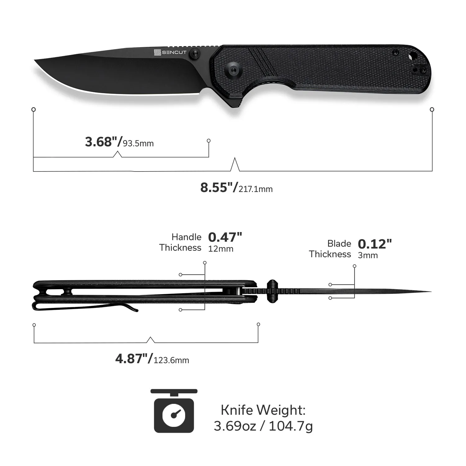 SENCUT Aetheris S24095-3 Klappmesser Schwarz Micarta