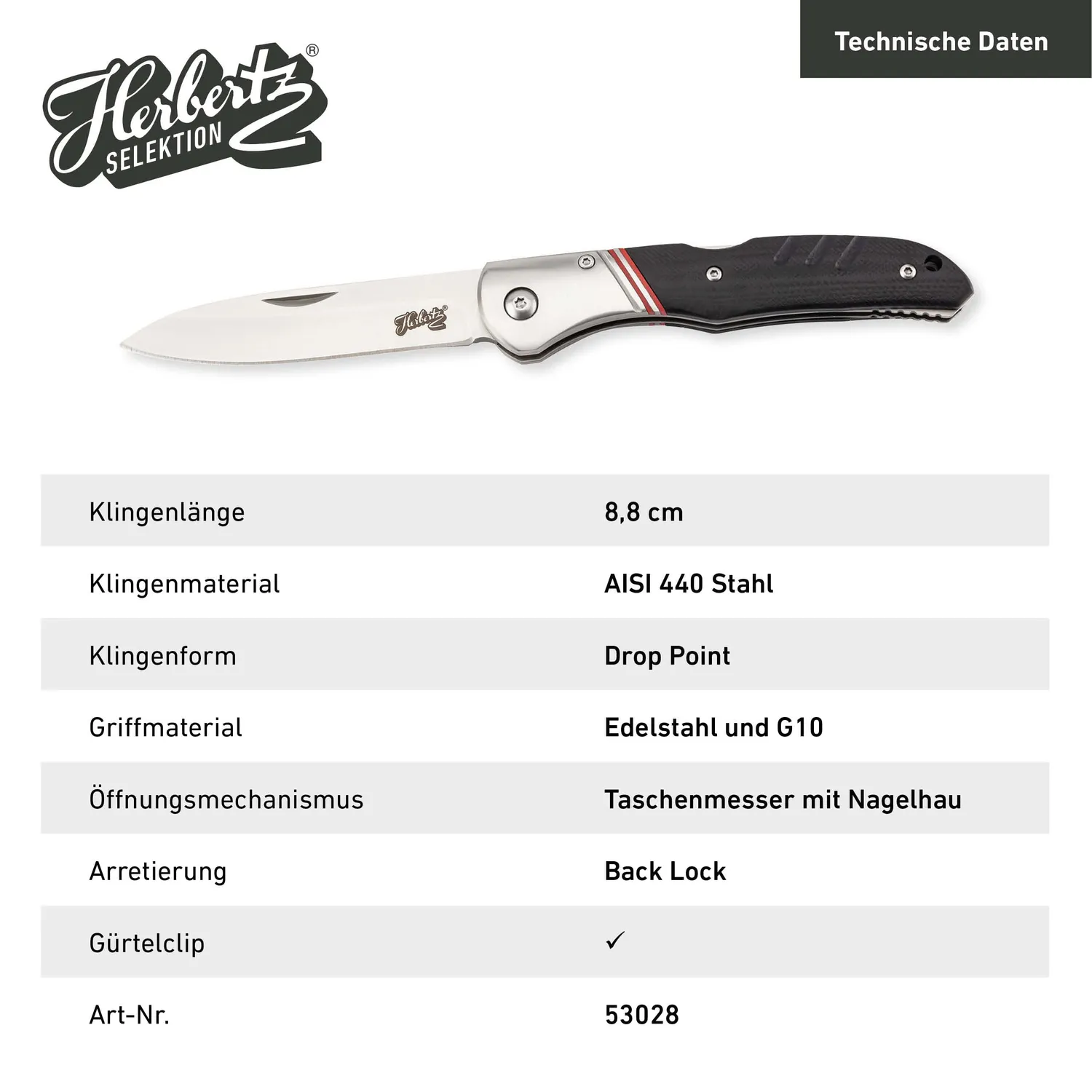 Herbertz Selektion Taschenmesser G10 Back-Lock rostfrei