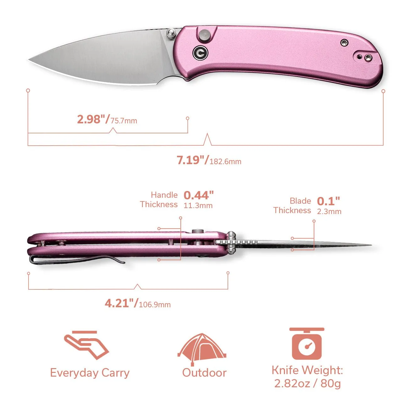 Civivi Qubit C22030E-5 Taschenmesser Alu Pink