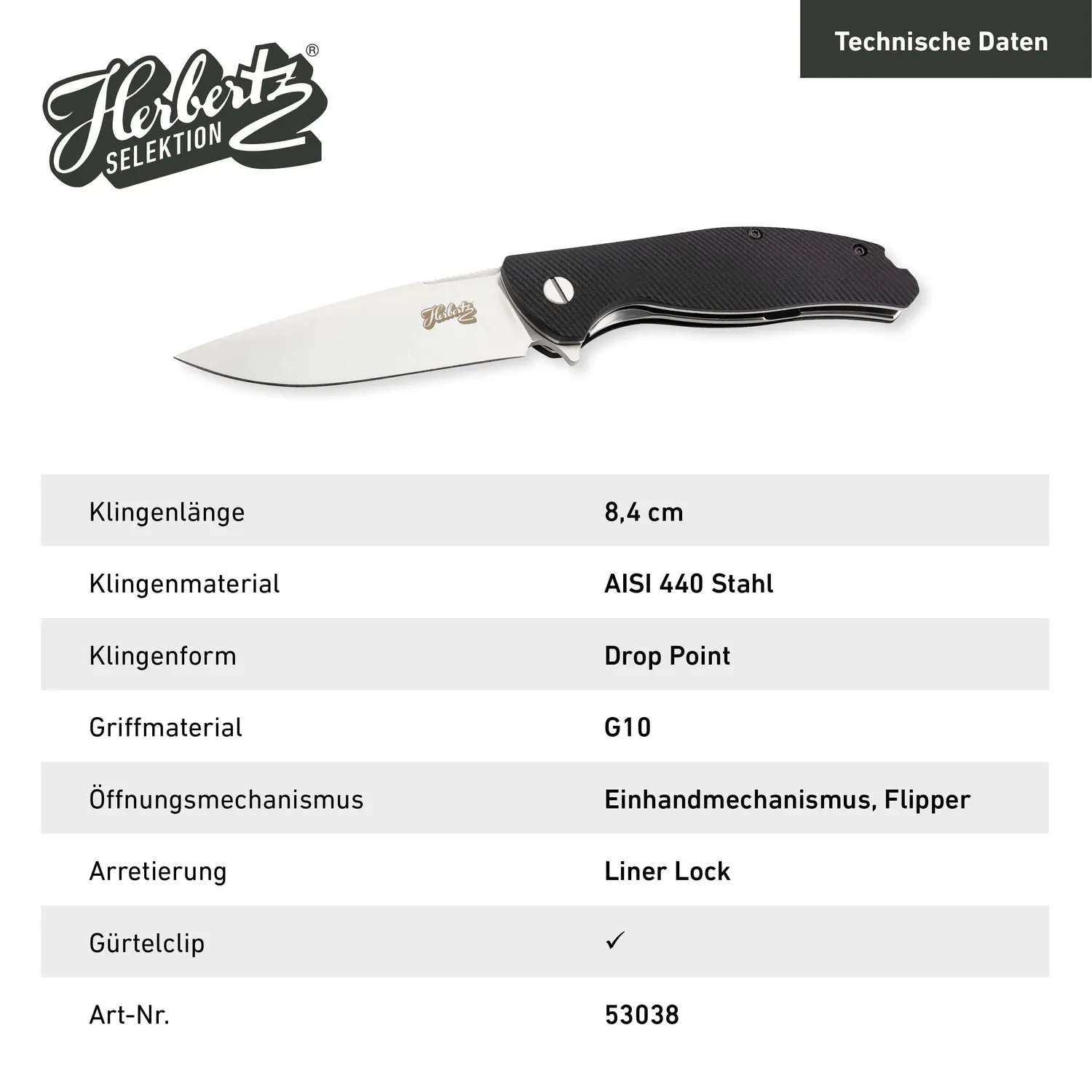 Herbertz Selektion Einhandmesser G10 Flipper 440