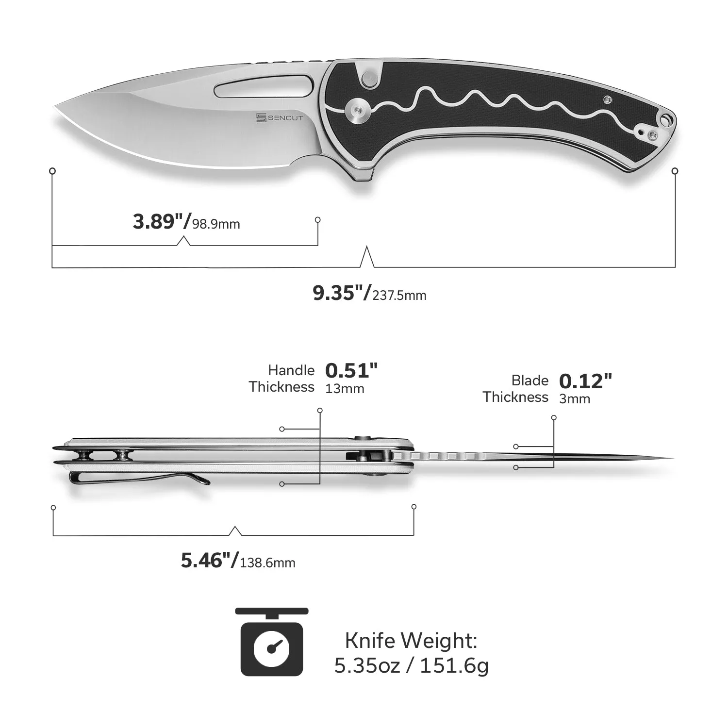 SENCUT Squiggy S24082A-1 Klappmesser G10 Button Lock