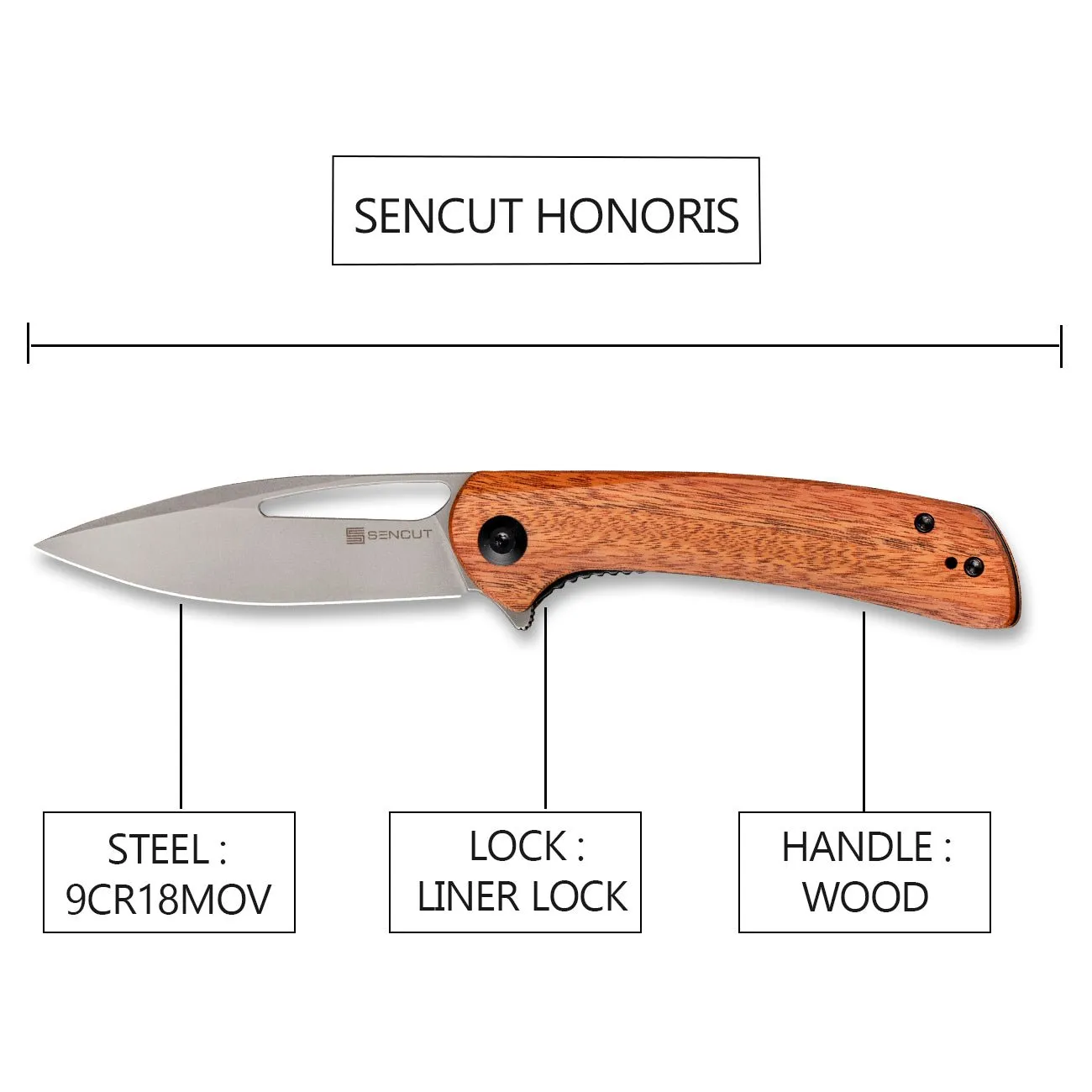 SENCUT Honoris SA07A Taschenmesser Holz Drop Point 9Cr18MoV
