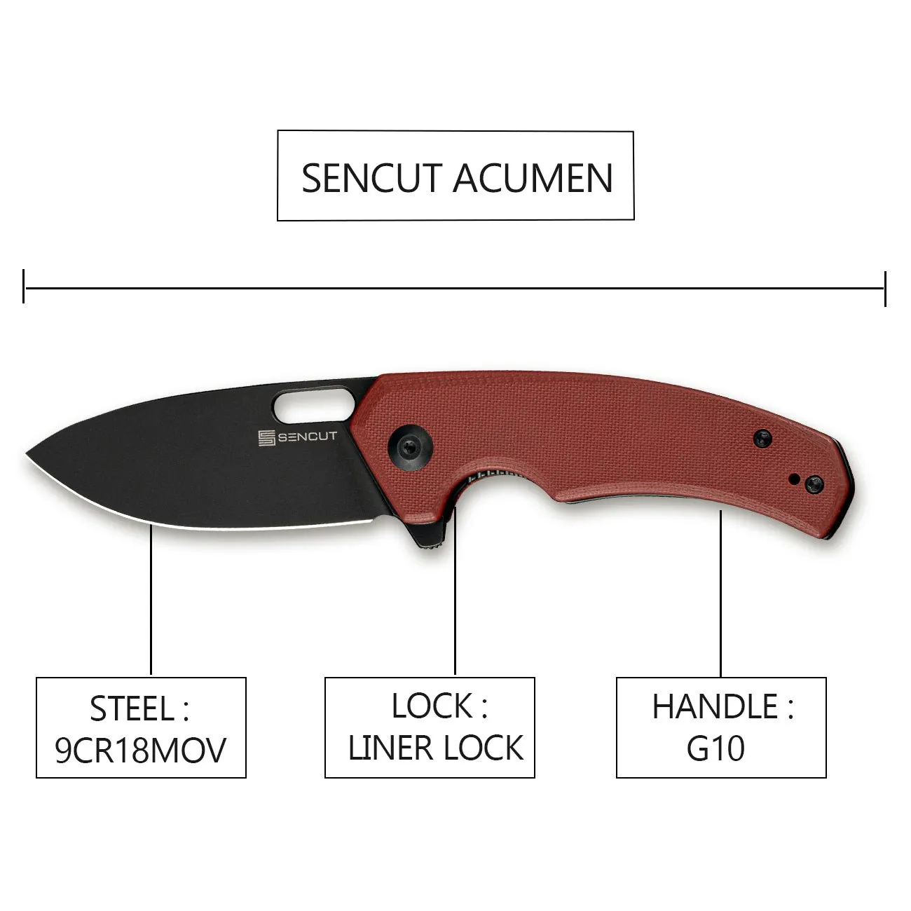 SENCUT Acumen SA06B Taschenmesser Burgundy Drop-Point