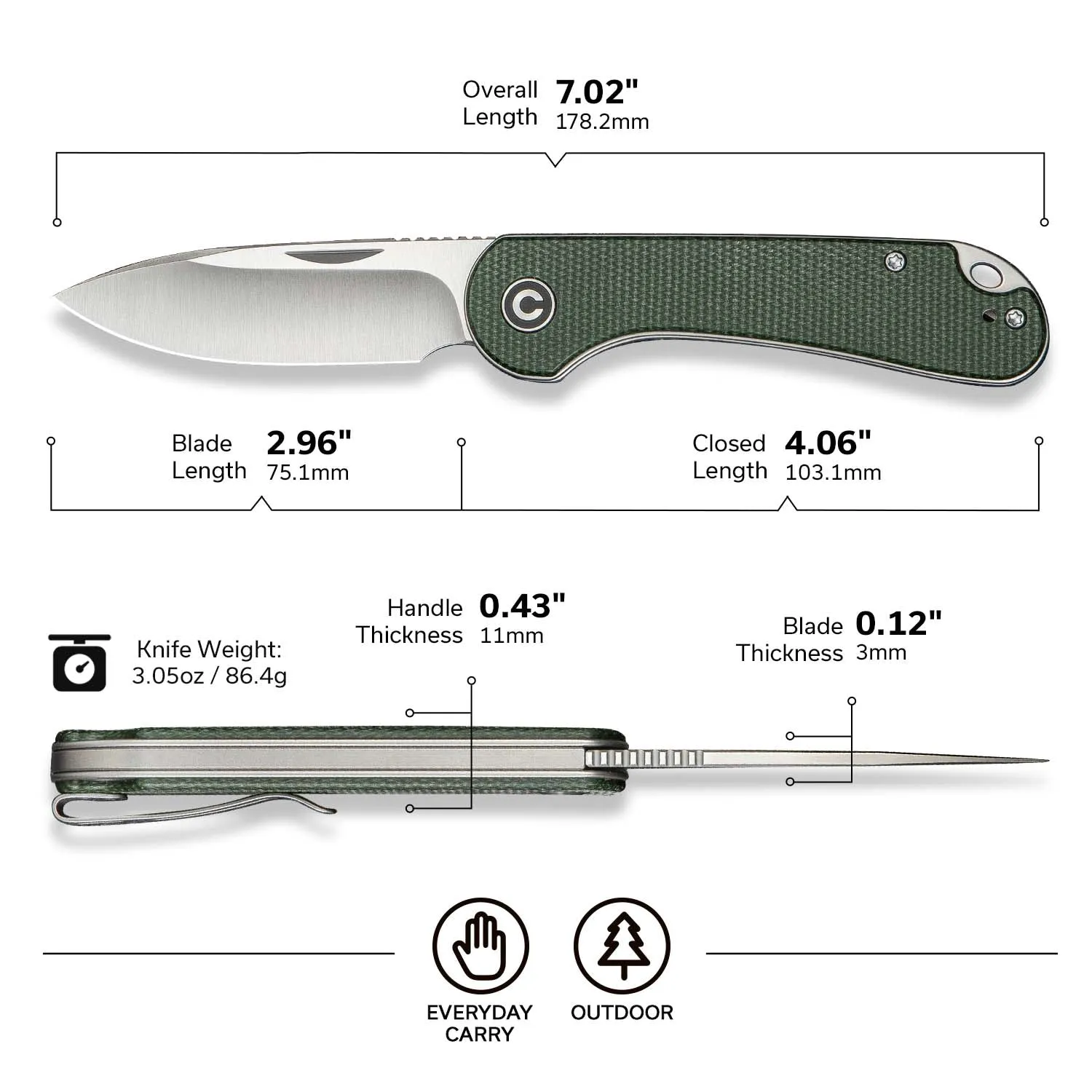 Civivi Elementum C18062AJ-2 Klappmesser grün 14C28N