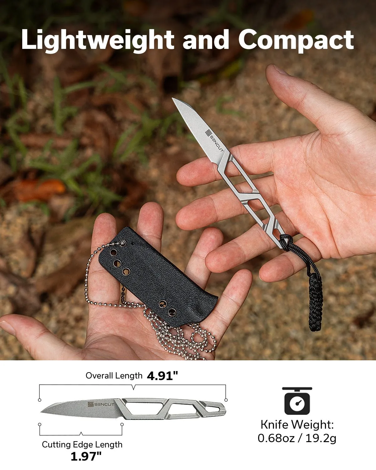 SENCUT TEXO S23095-2 Neck Knife Kydex Stonewashed
