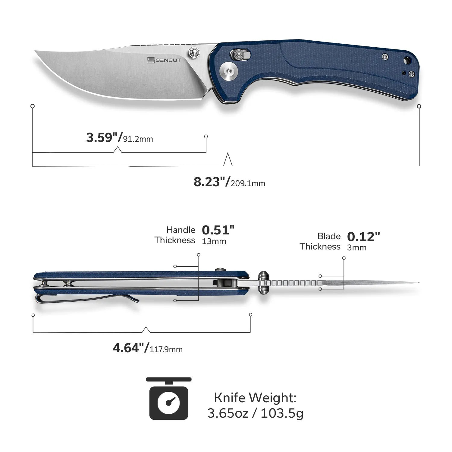 SENCUT Slybolt S25001A-2 Taschenmesser Micarta Blau
