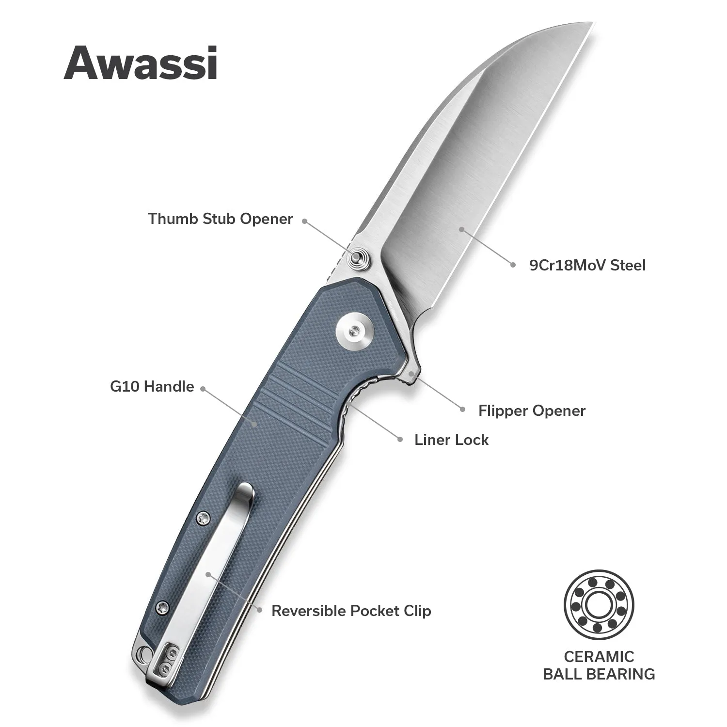 SENCUT Awassi S24065-2 Taschenmesser Blau 9Cr18MoV