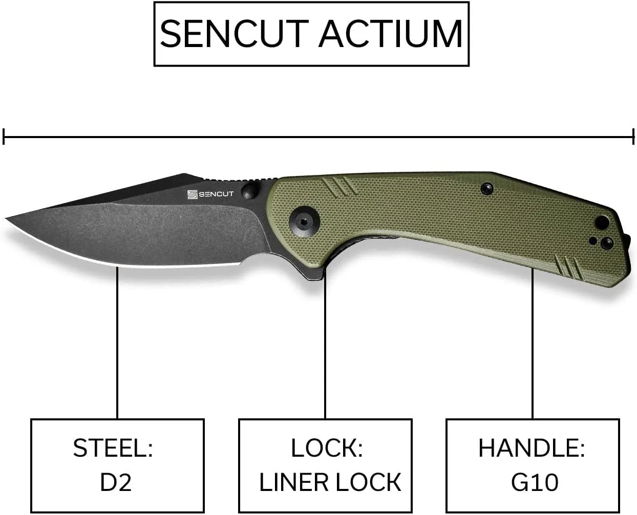 SENCUT Actium SA02E Taschenmesser Grün D2 Drop Point