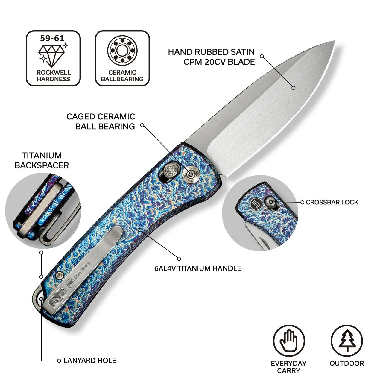 WeKnife Nightblade WE22046-4 Taschenmesser Titan Blau 20CV