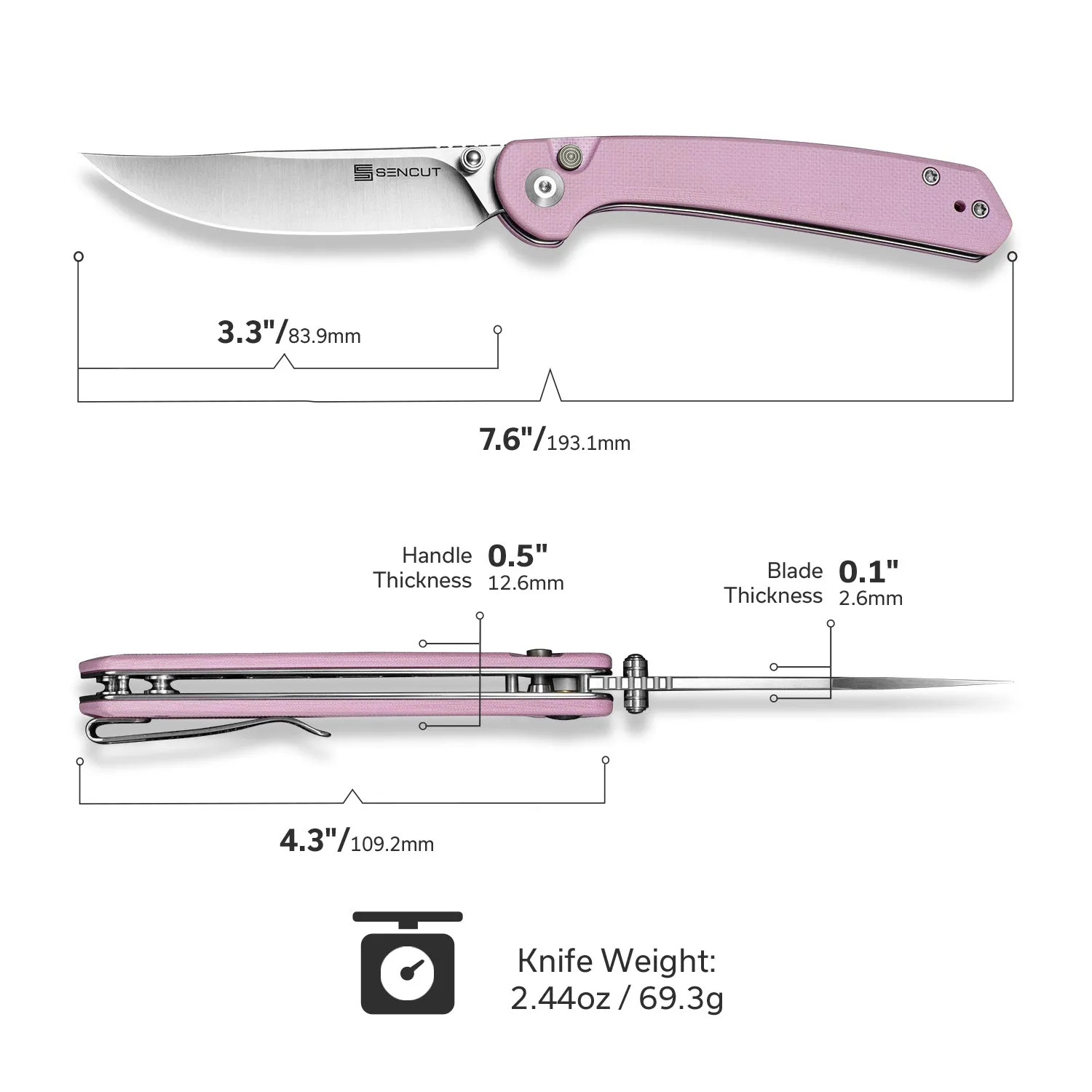SENCUT Skelfin S25007-3 Taschenmesser Pink 9Cr18MoV